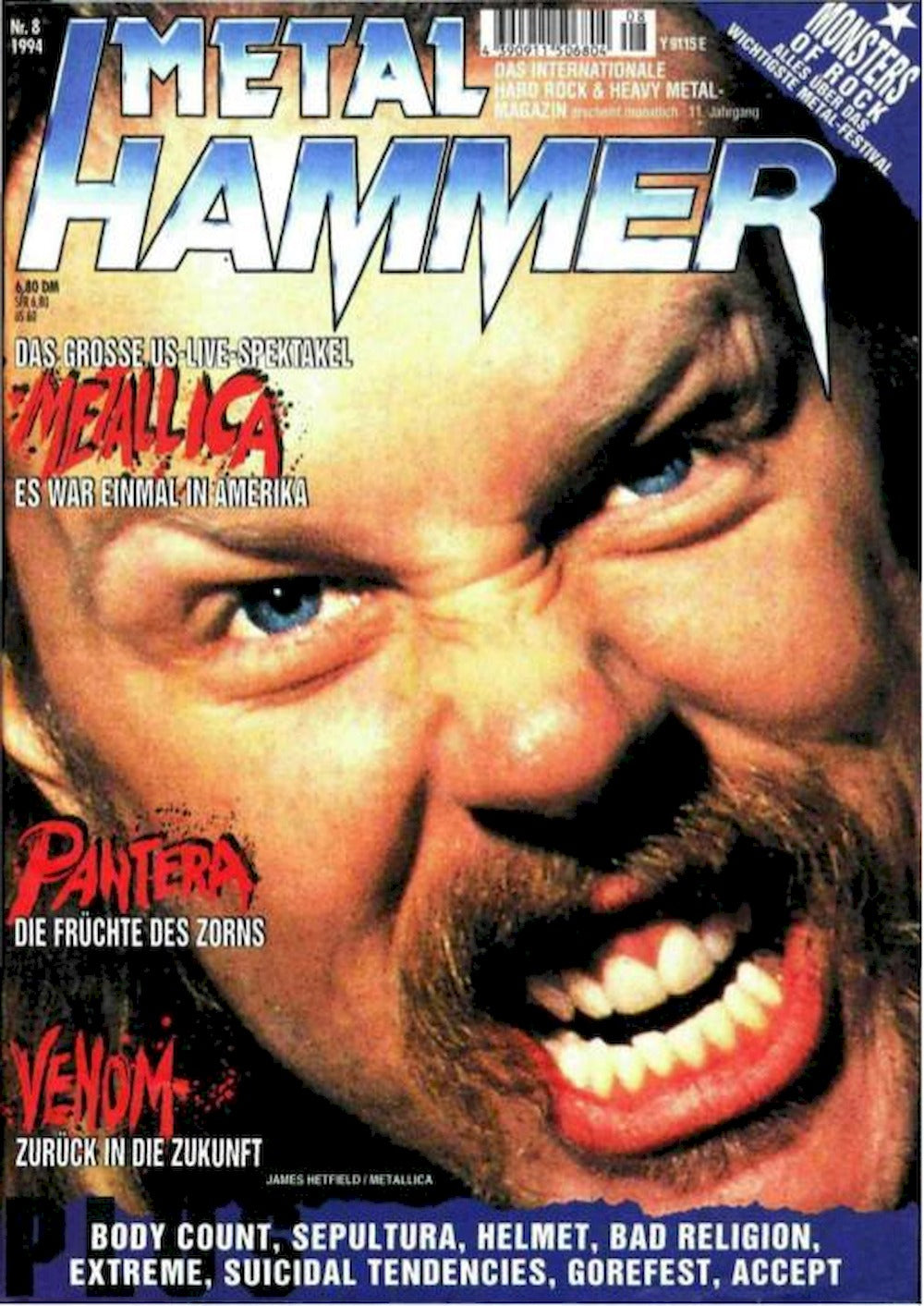 Metal Hammer Magazine Germany 1994-08 Metallica Pantera Venom Body Count Helmet Original Print Issue