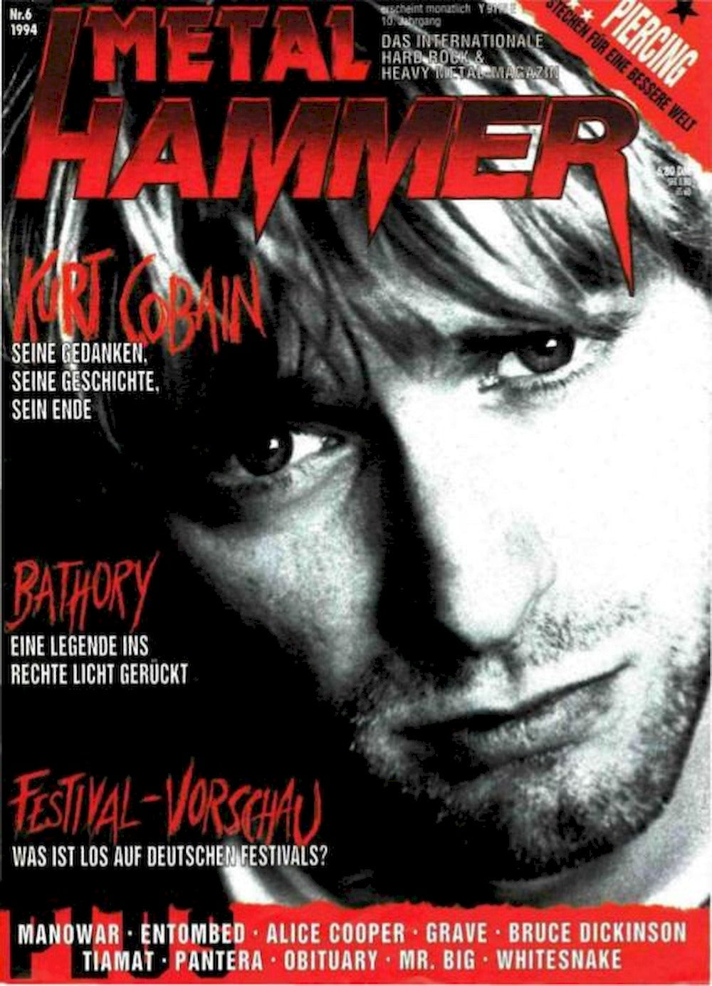 Metal Hammer Magazine Germany 1994-06 – Kurt Cobain Bathory Manowar Alice Cooper – Original Print Issue
