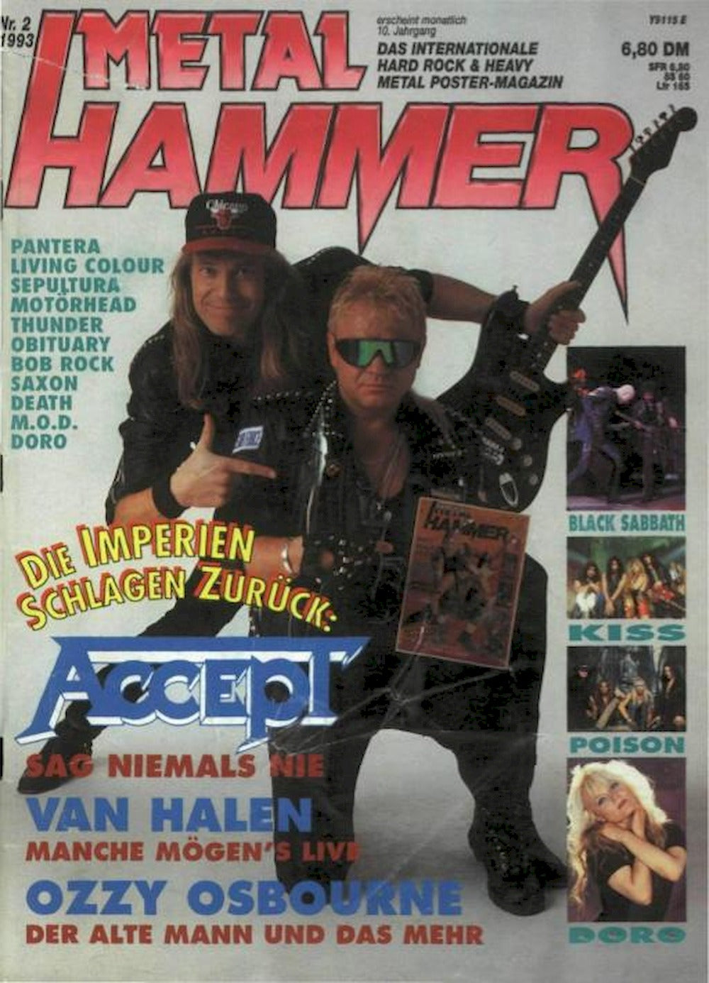 Metal Hammer Lehti Saksa 1993-02 Accept Ozzy Osbourne Van Halen Alkuperäinen painos