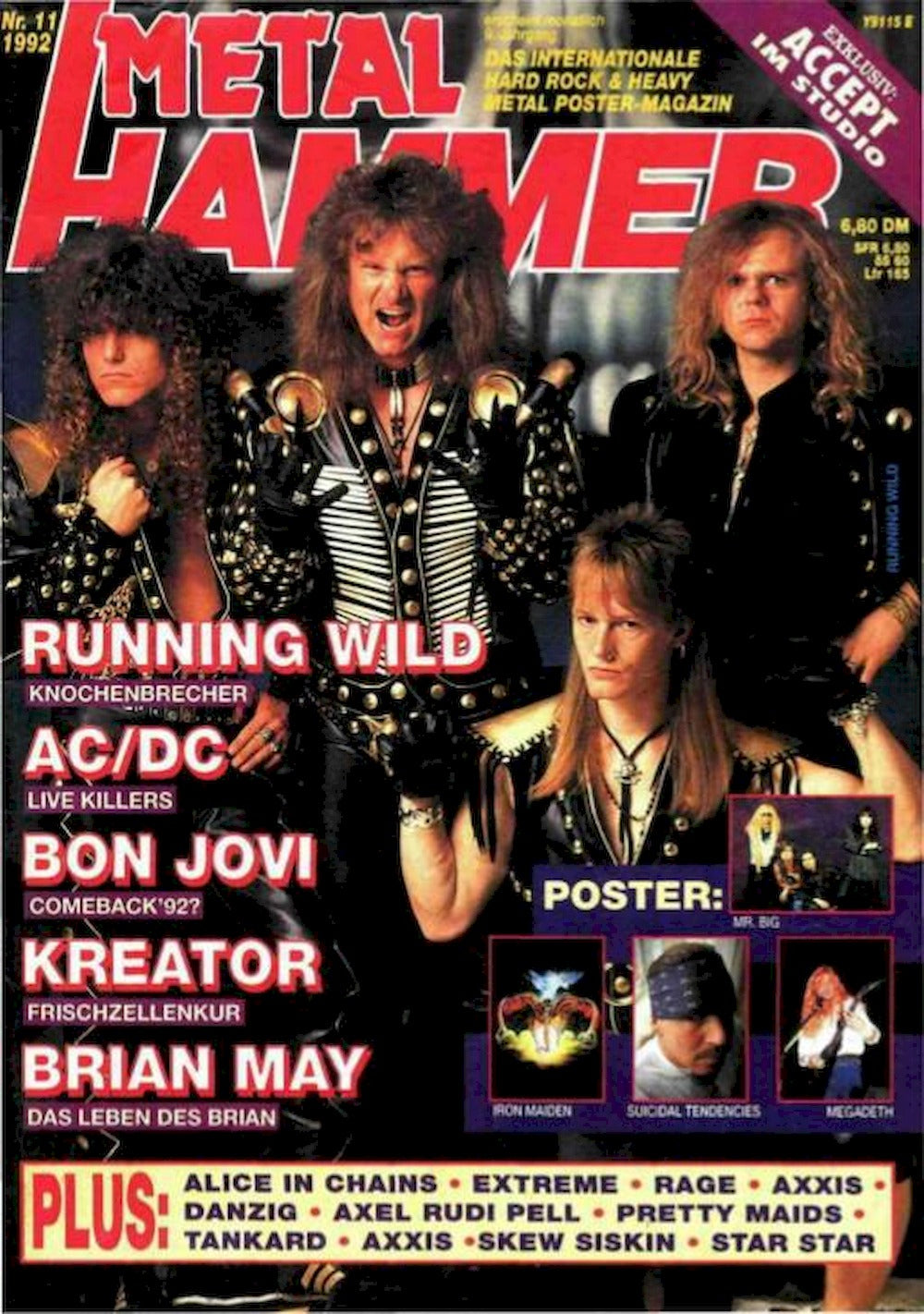 Metal Hammer Magazin Deutschland 1992-11 Running Wild ACDC Bon Jovi Kreator