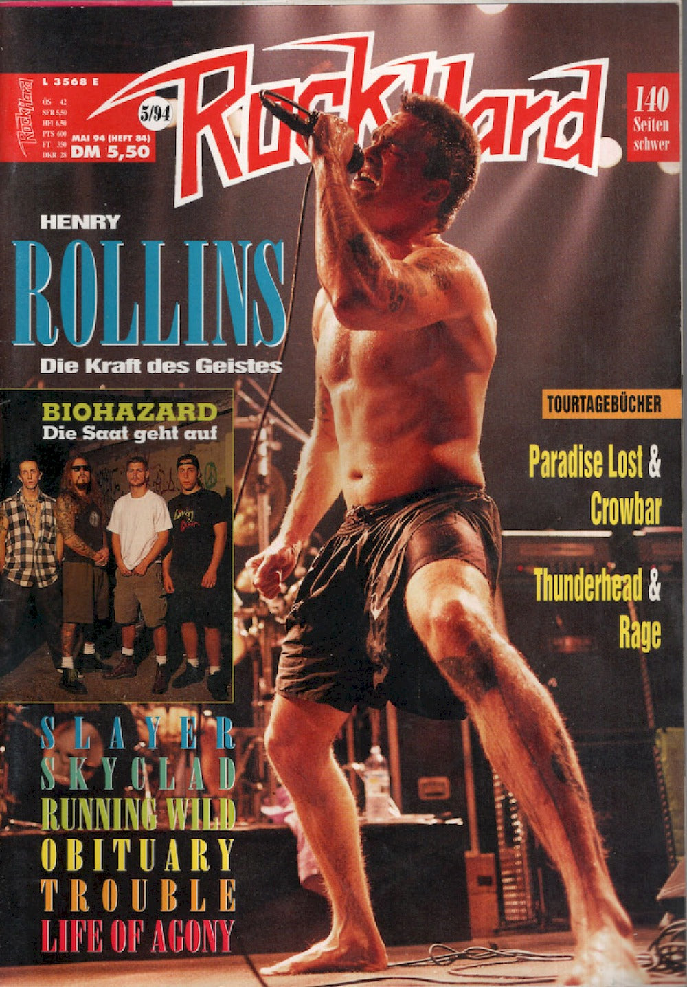 Rock Hard Magazin Deutschland 1994-05 Henry Rollins Biohazard Paradise Lost Crowbar Rage