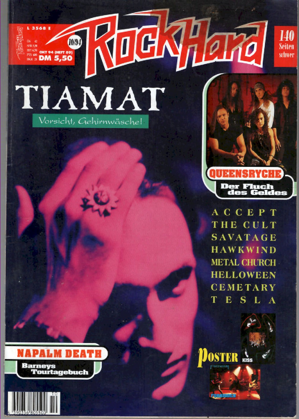 Rock Hard Magazin Deutschland 1994-10 Tiamat Queensryche Napalm Death Accept The Cult