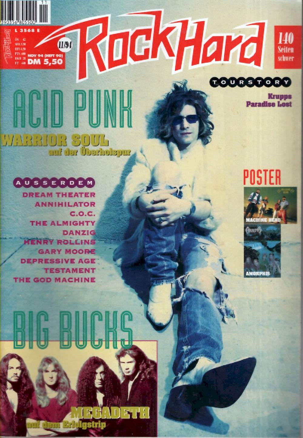 Rock Hard Magazin Deutschland 1994-11 Warrior Soul Megadeth Krupps Paradise Lost Dream Theater