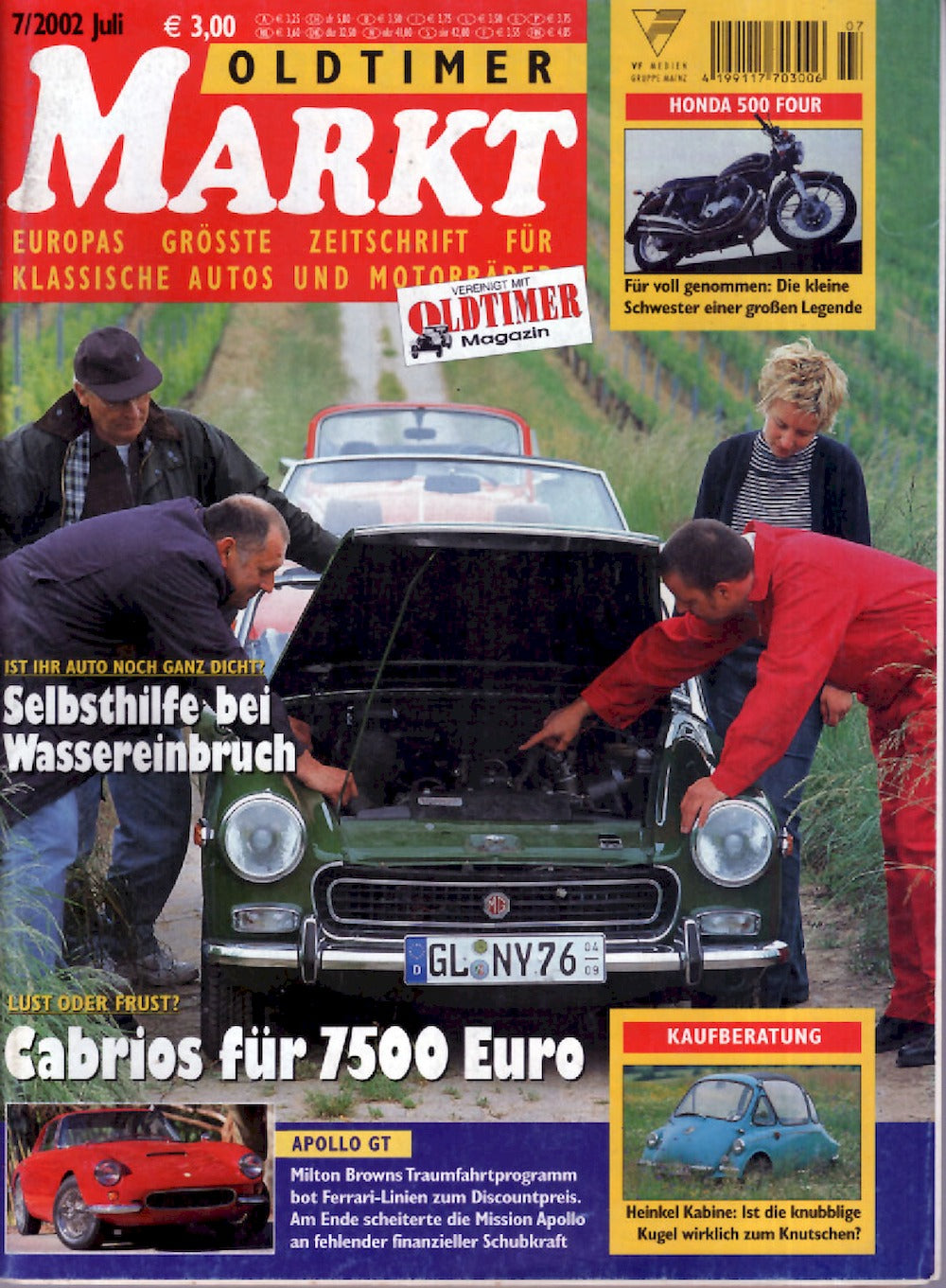 Oldtimer Markt Magazin Deutschland 2002-07 Honda 500 Four Heinkel Kabine Apollo GT