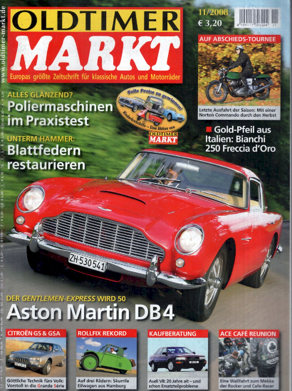 Oldtimer Markt Magazin Deutschland 2008-11 Aston Martin DB4 Citroën GS Audi V8