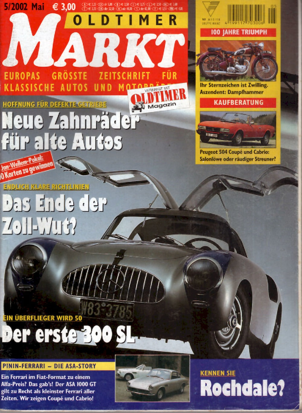 Oldtimer Markt Magazin Deutschland 2002-05 Mercedes 300 SL Peugeot 504 Triumph
