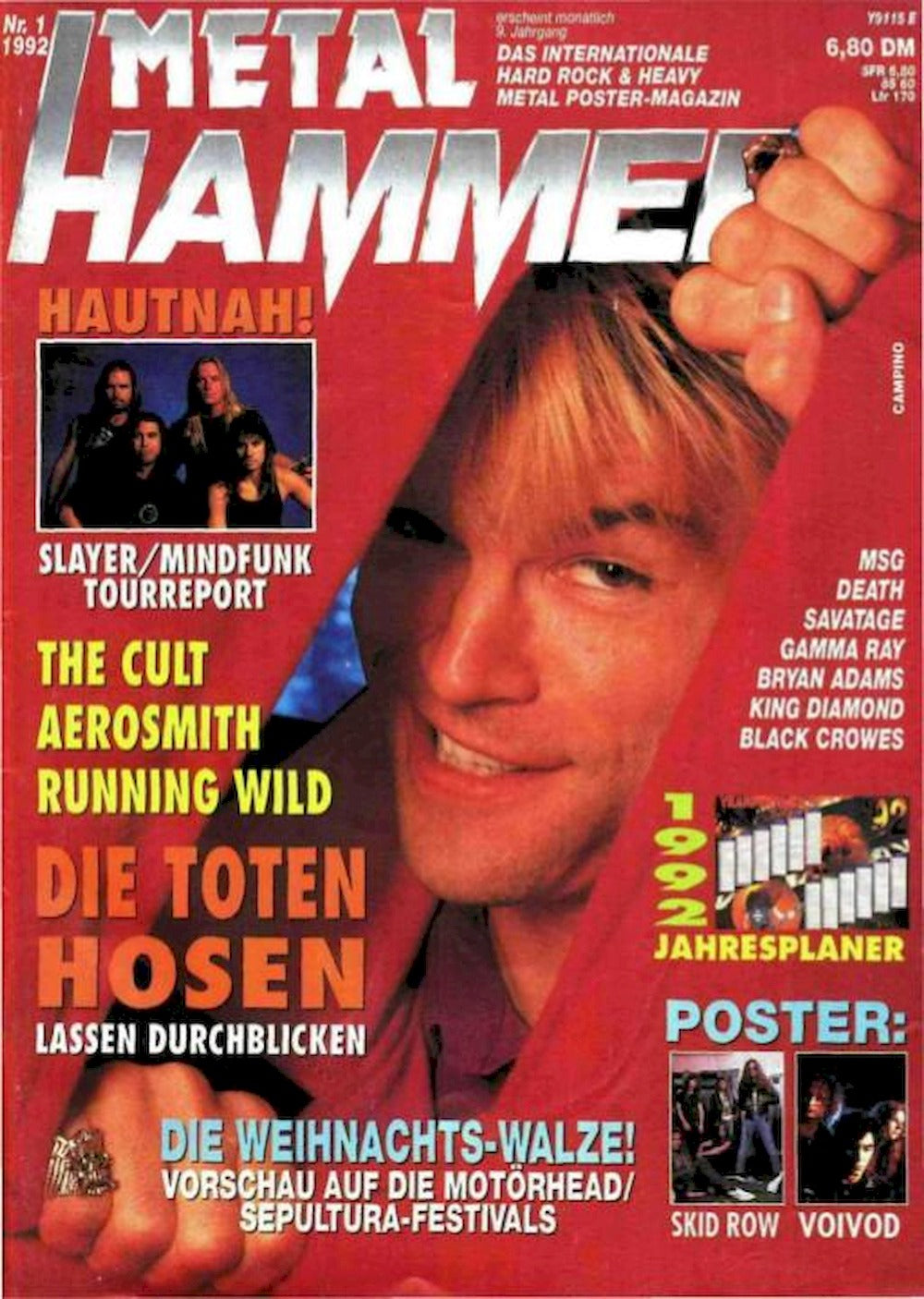 Metal Hammer Magazin Deutschland 1992-01 Toten Hosen Aerosmith Slayer Mindfunk