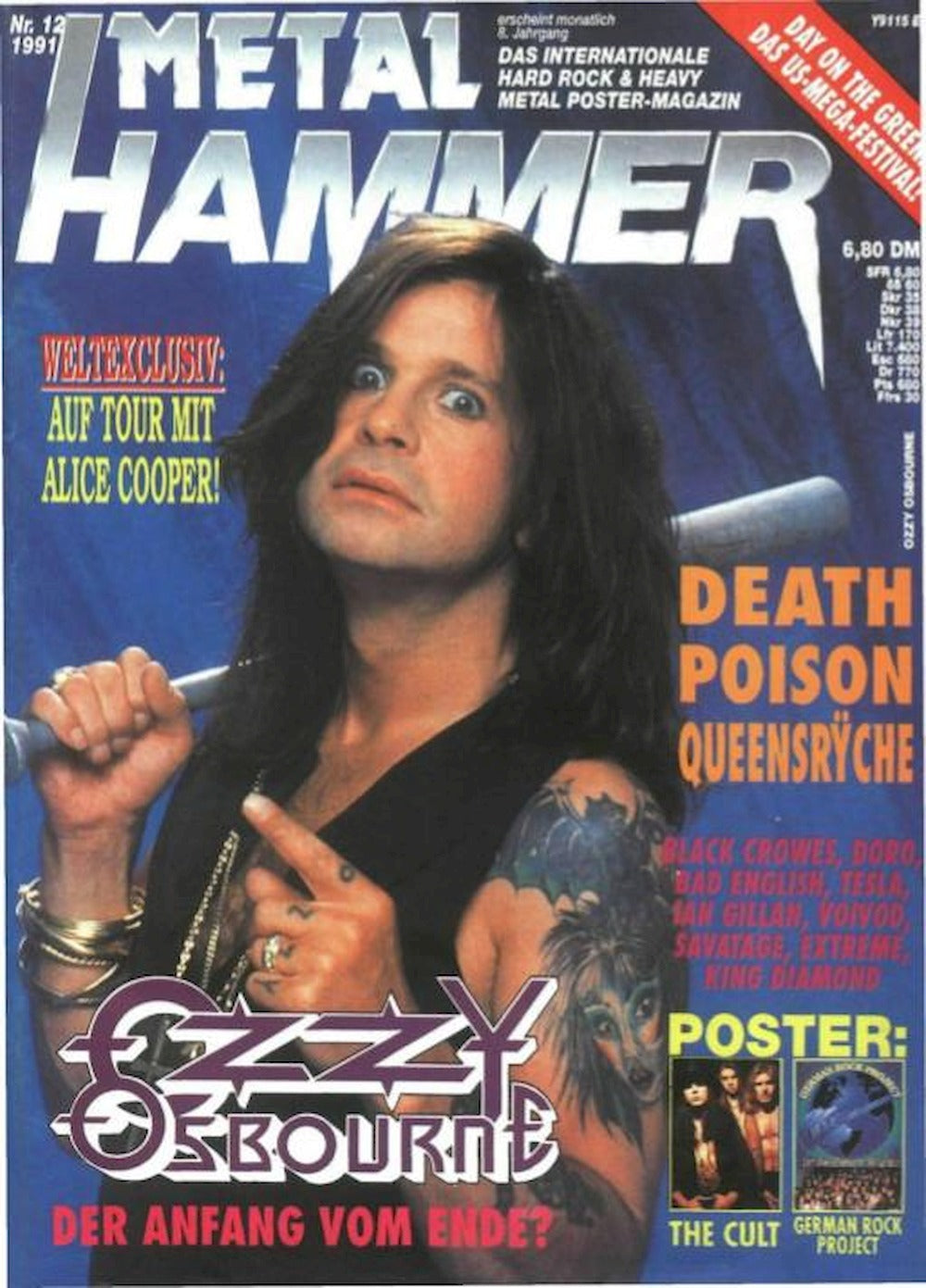 Metal Hammer Magazin Deutschland 1991-12 Ozzy Osbourne Alice Cooper Death Poison Queensryche