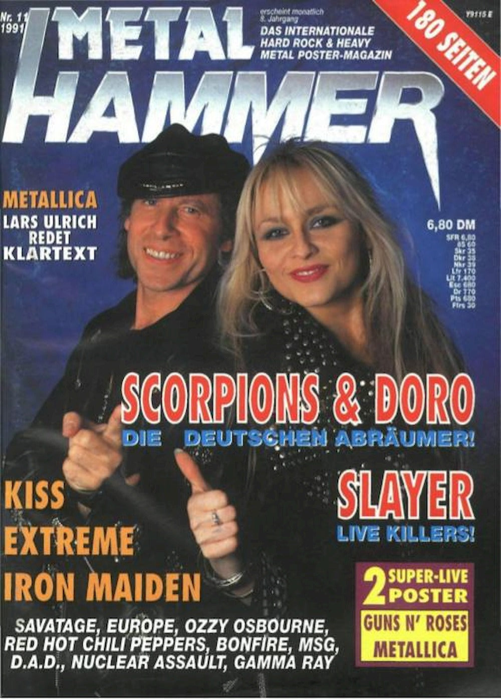Metal Hammer Magasin Tyskland 1991-11 Scorpions Doro Slayer Lars Ulrich Kiss Originalutgåva