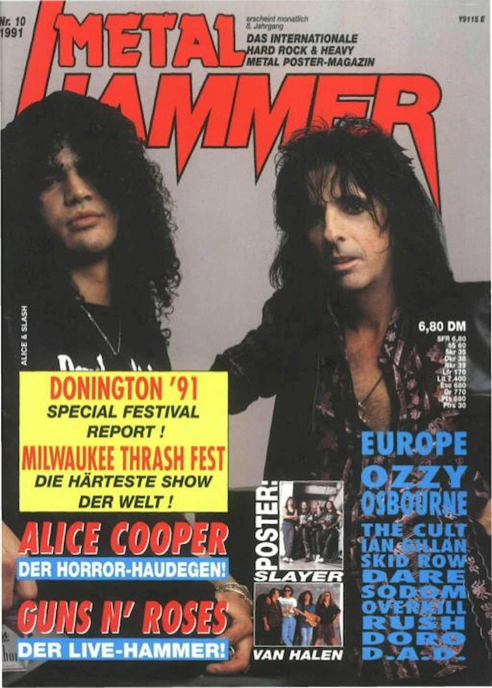 Metal Hammer Magasin Tyskland 1991-10 – Alice Cooper Slash Guns N' Roses Van Halen Ozzy Osbourne – Originaludgave
