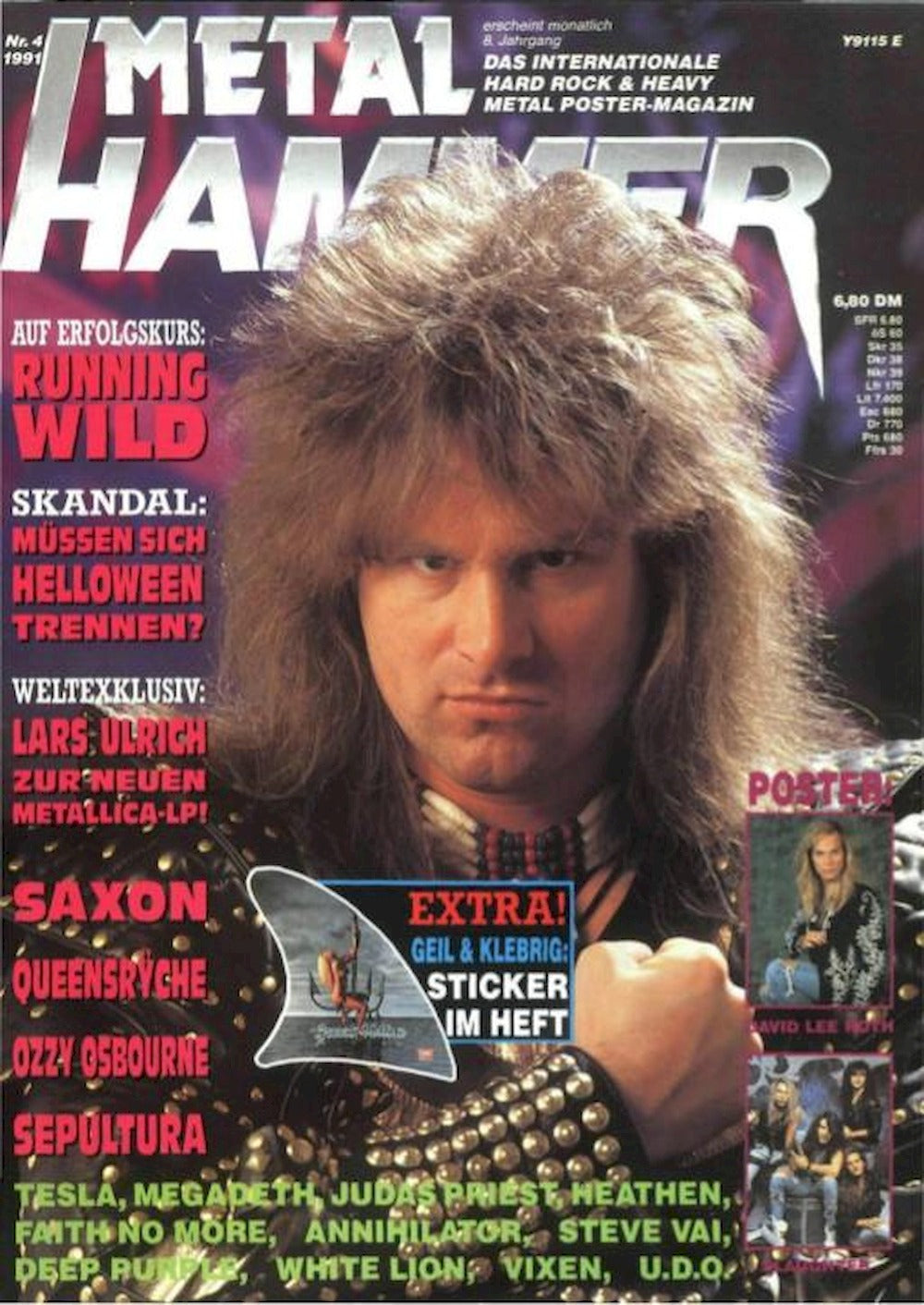 Metal Hammer Magazine Germany 1991-04 – Running Wild Helloween Lars Ulrich Saxon – Original Print Issue
