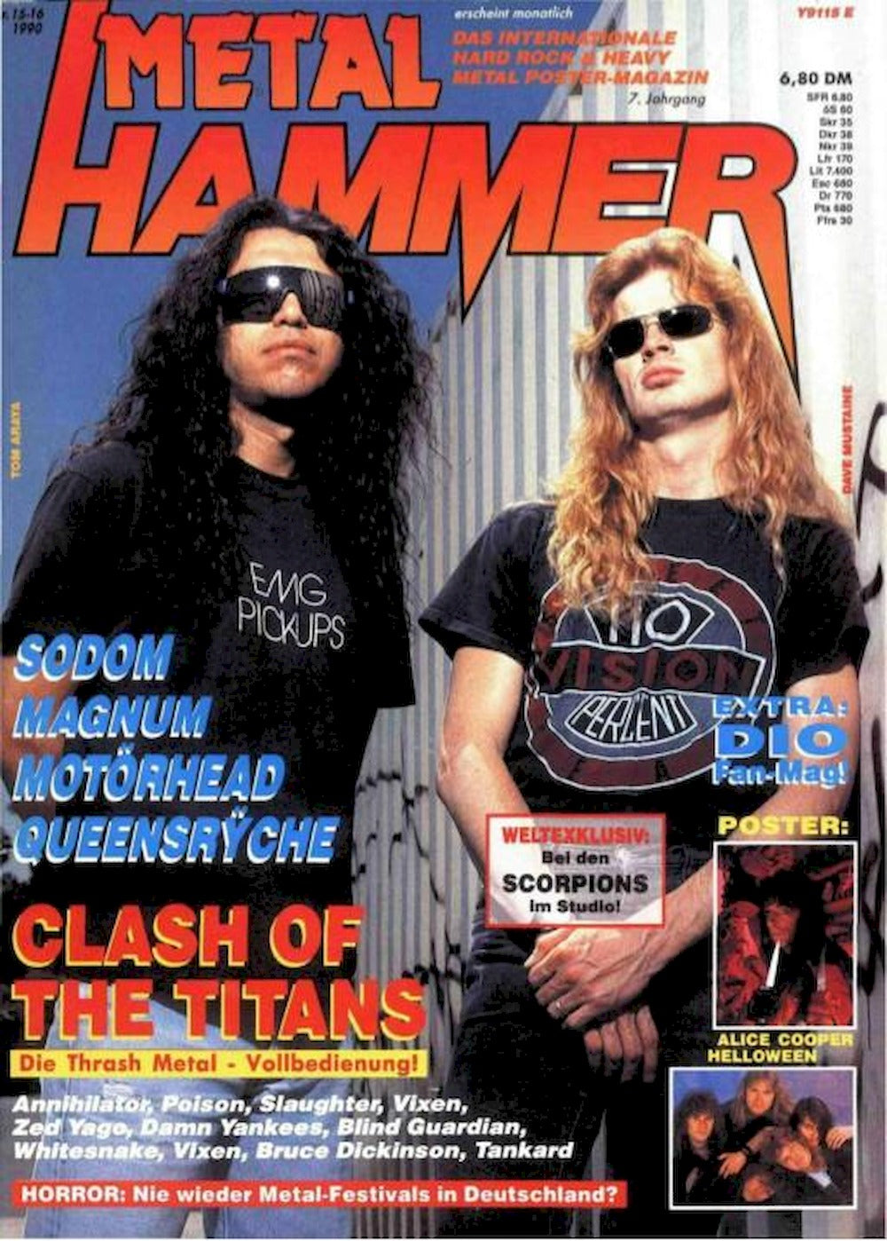 Metal Hammer Tijdschrift Duitsland 1990-15 – +16 Tom Araya Dave Mustaine Sodom Magnum Motörhead – Originele uitgave