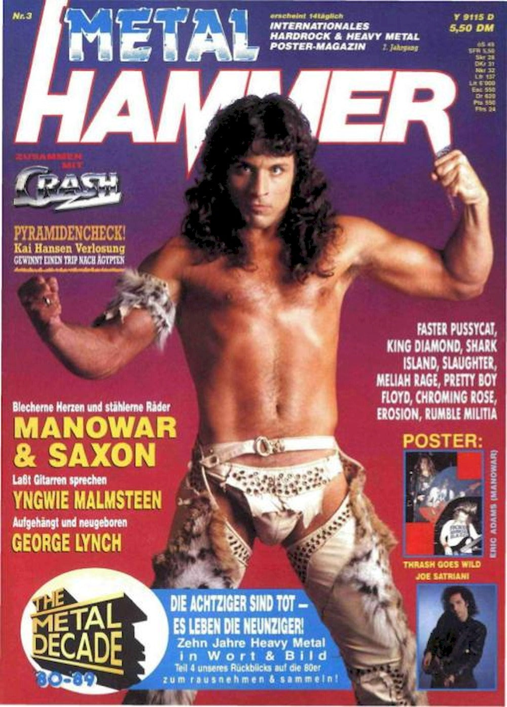 Metal Hammer Magazin Deutschland 1990-03 Manowar Saxon Yngwie Malmsteen George Lynch
