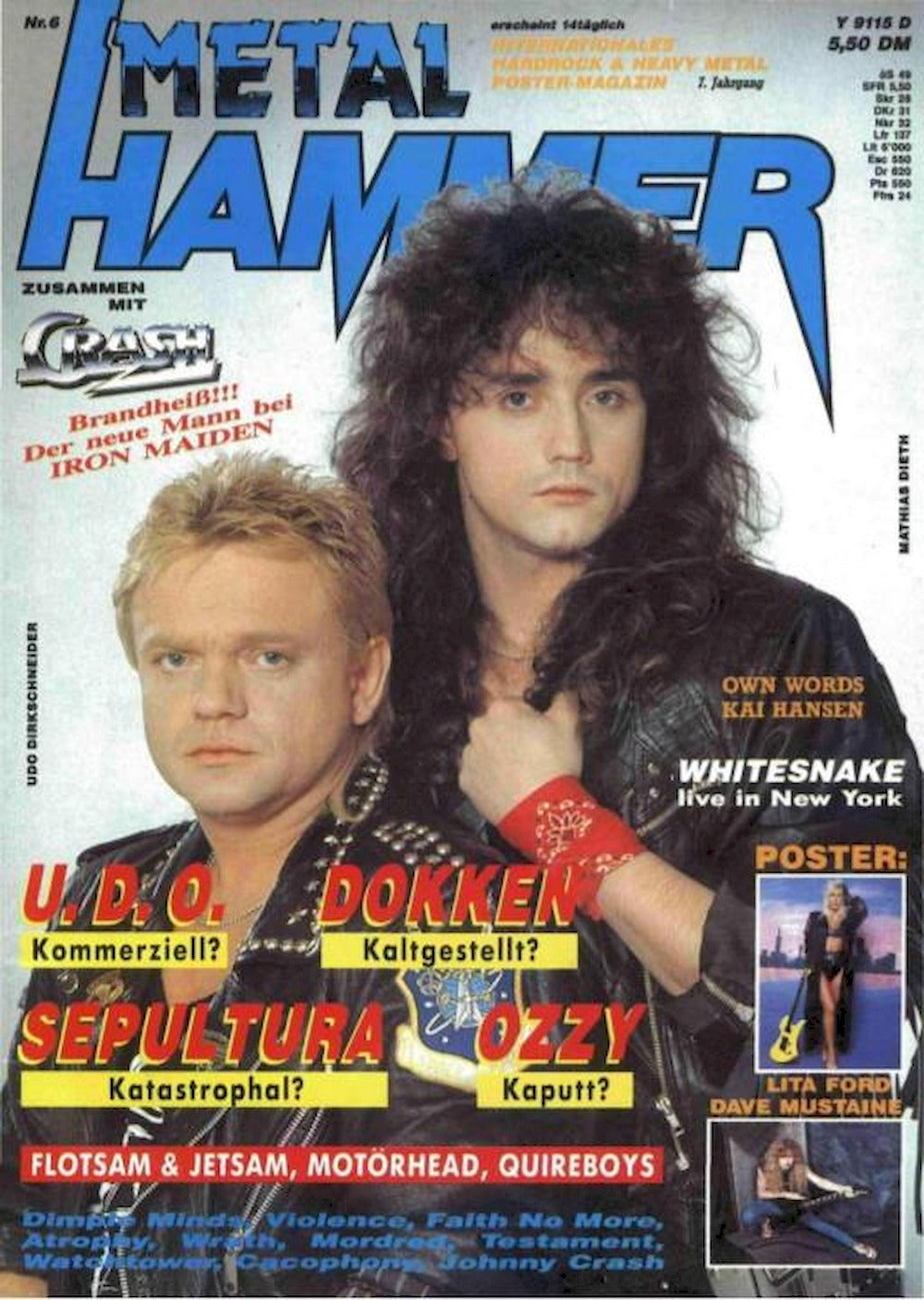 Metal Hammer Rivista Germania 1990-06 Udo Dirkschneider Mathias Dieth Whitesnake Udo Dokken Edizione originale