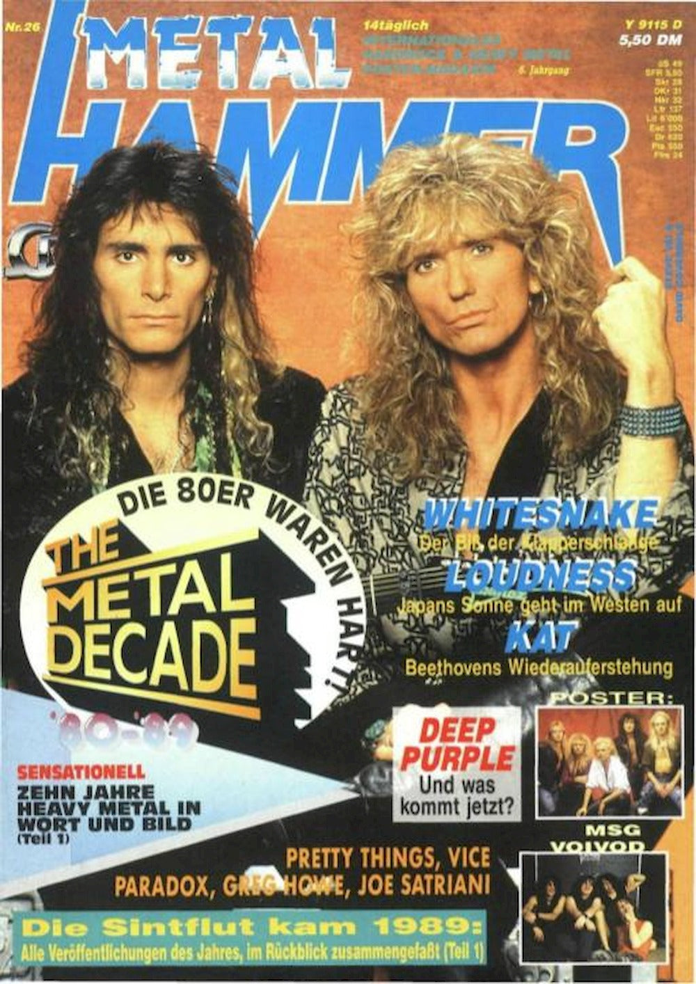 Metal Hammer Revista Alemanha 1989-26 – Whitesnake Loudness Deep Purple Pretty Things – Edição original