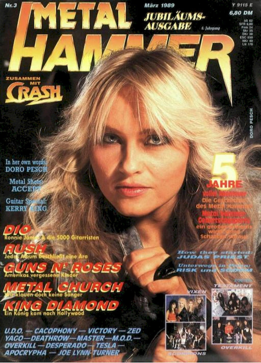 Metal Hammer Magasin Tyskland 1989-03 – Doro Pesch Dio Rush Guns N Roses Metal Church – Originalutgåva