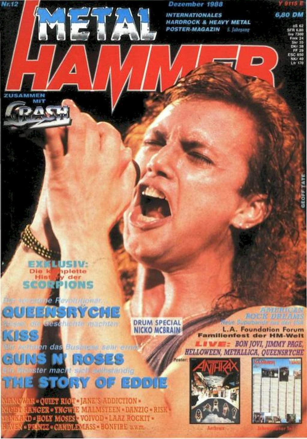 Metal Hammer Magazine Germany 1988-12 – Geoff Tate Scorpions Queensryche Kiss Guns N Roses – Original Print Issue