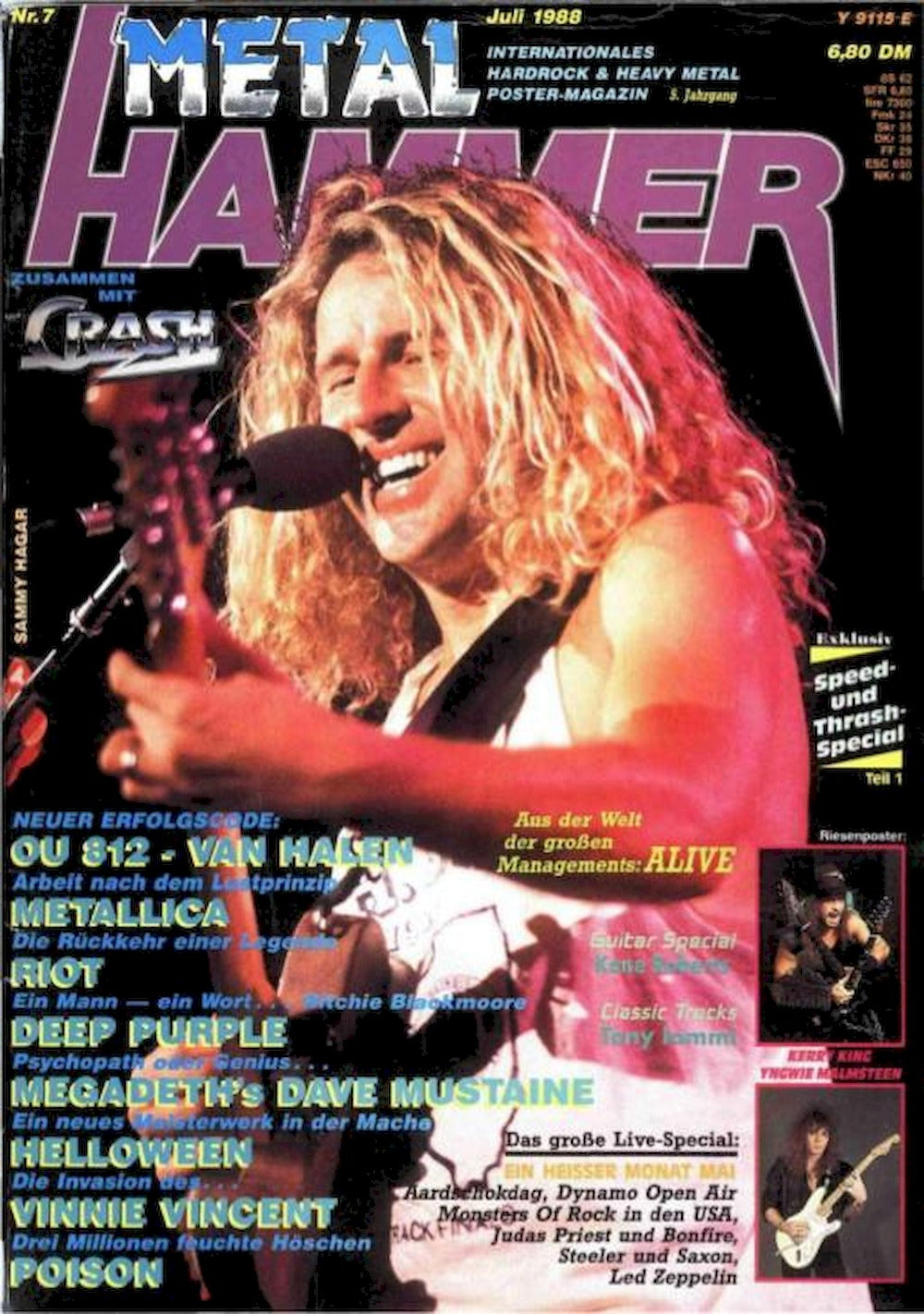 Metal Hammer Lehti Saksa 1988-07 – Sammy Hagar Van Halen Metallica Riot Deep Purple – Alkuperäinen painos