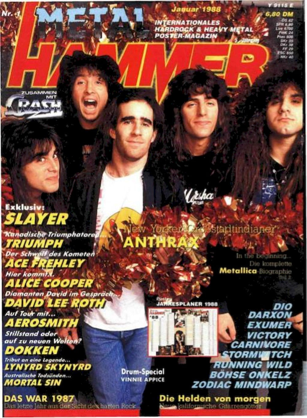 Metal Hammer Revista Alemania 1988-01 Slayer Anthrax Triumph Ace Frehley Alice Cooper Edición original