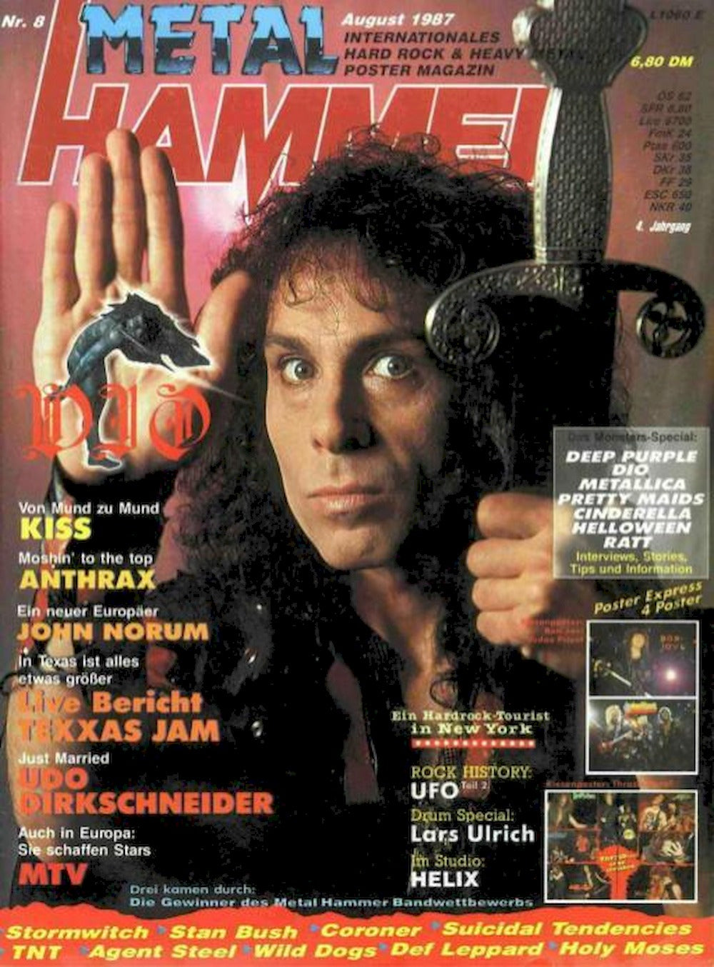 Metal Hammer Magasin Tyskland 1987-08 – Dio Kiss Anthrax John Norum Udo Dirkschneider – Originaludgave