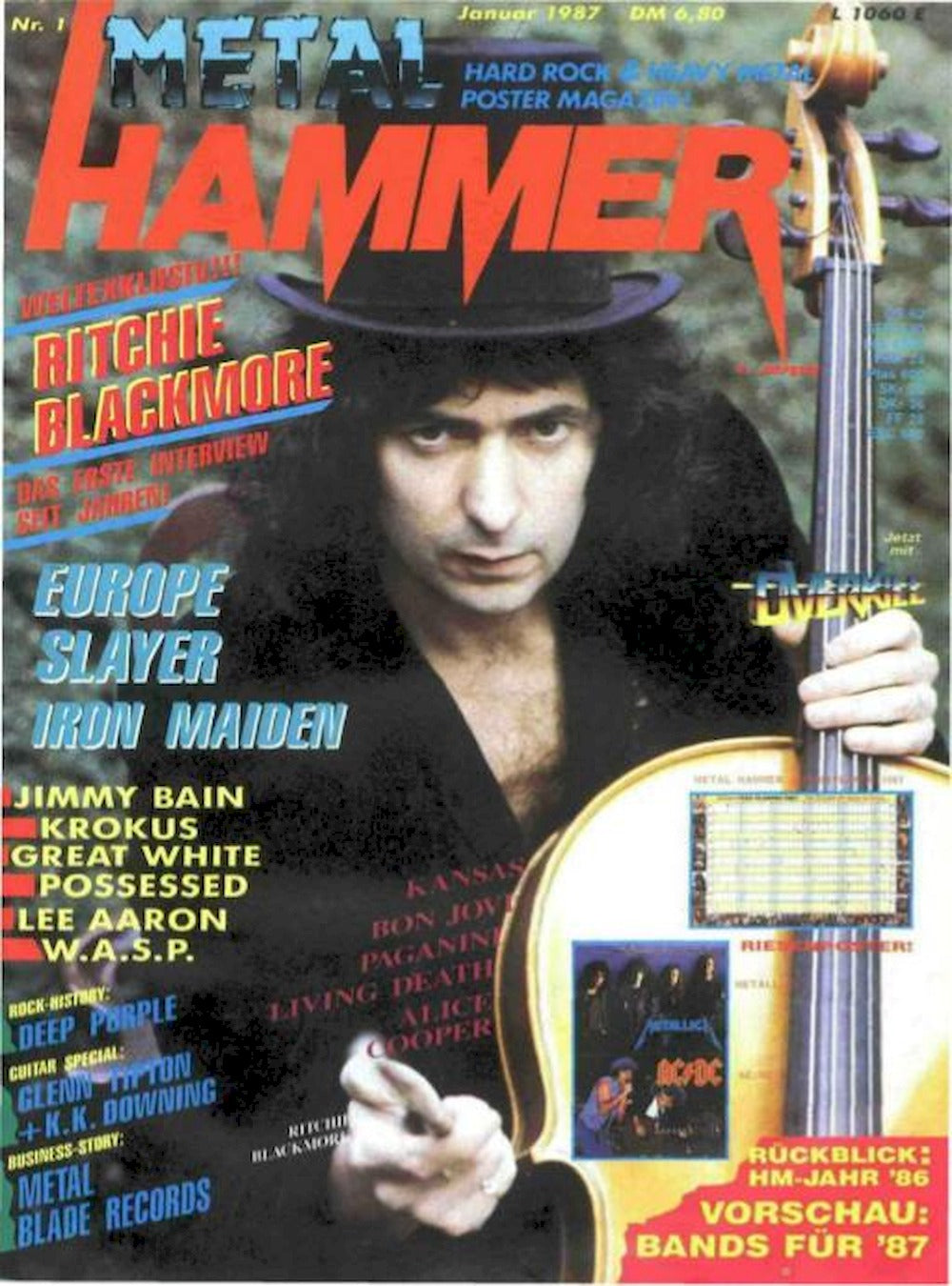 Metal Hammer Magazine Germany 1987-01 – Ritchie Blackmore Europe Slayer Iron Maiden – Original Print Issue