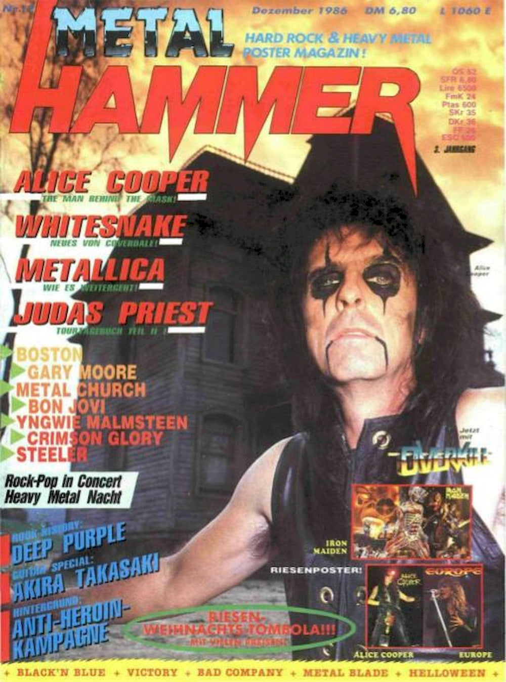 Metal Hammer Magazine Germany 1986-12 – Alice Cooper Whitesnake Metallica Judas Priest – Original Print Issue