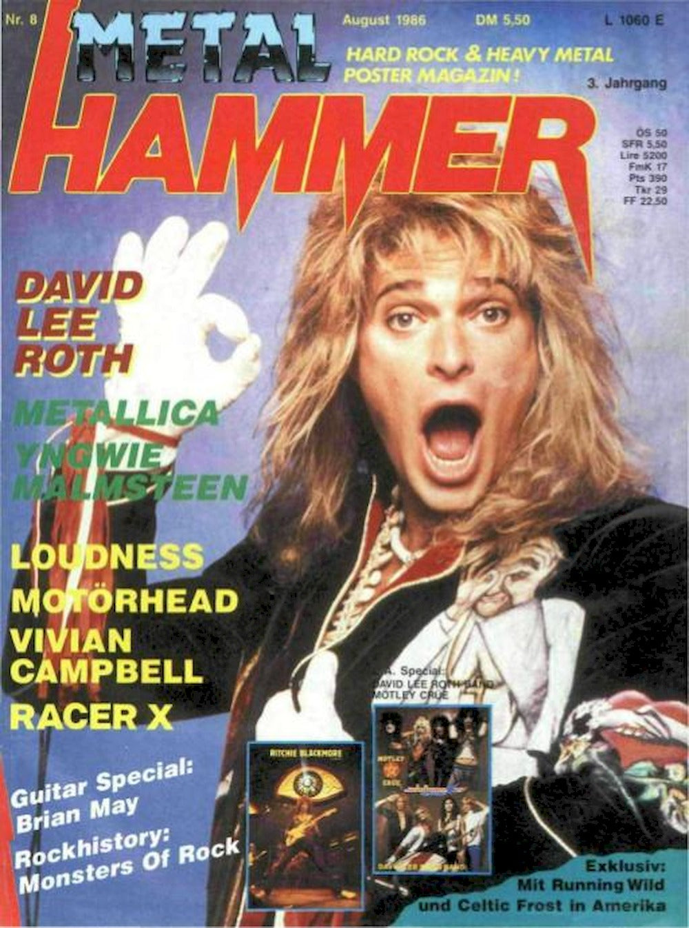 Metal Hammer Magasin Tyskland 1986-08 – David Lee Roth Metallica Yngwie Malmsteen – Originalutgåva