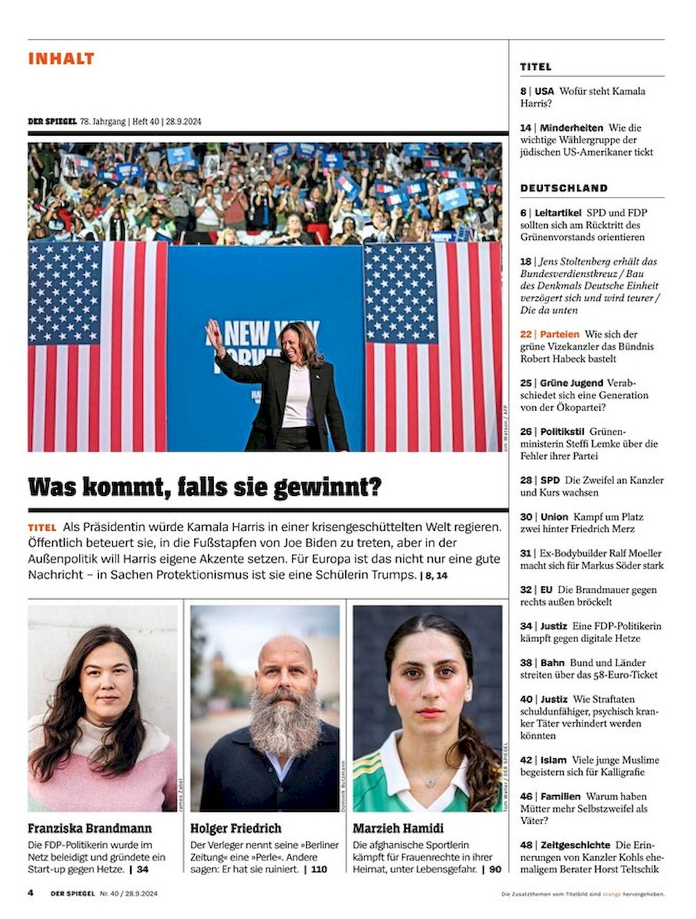 Der Spiegel Magazin Deutschland 2024-40 Kamala Harris