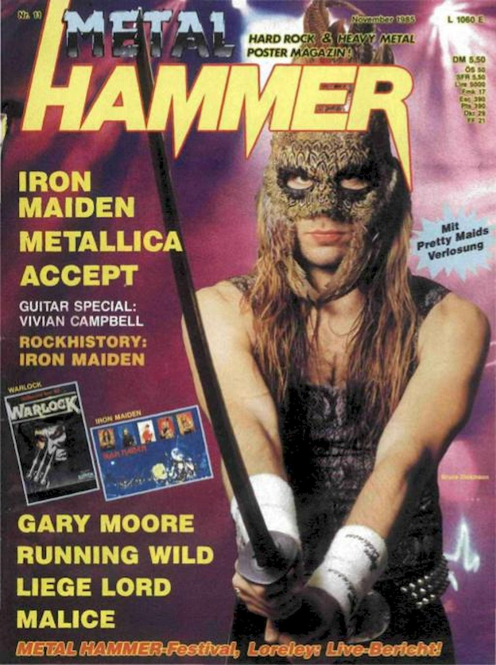 Metal Hammer Lehti Saksa 1985-11 – Iron Maiden Metallica Accept Vivian Campbell – Alkuperäinen painos