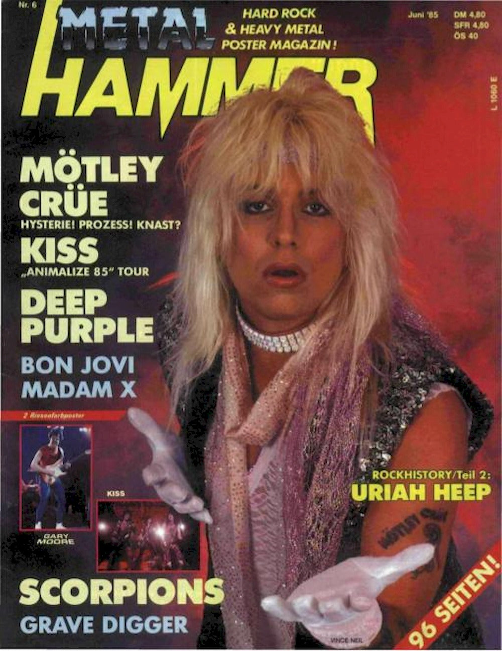 Metal Hammer Revista Alemania 1985-06 Mötley Crüe Kiss Deep Purple Uriah Heep Edición original