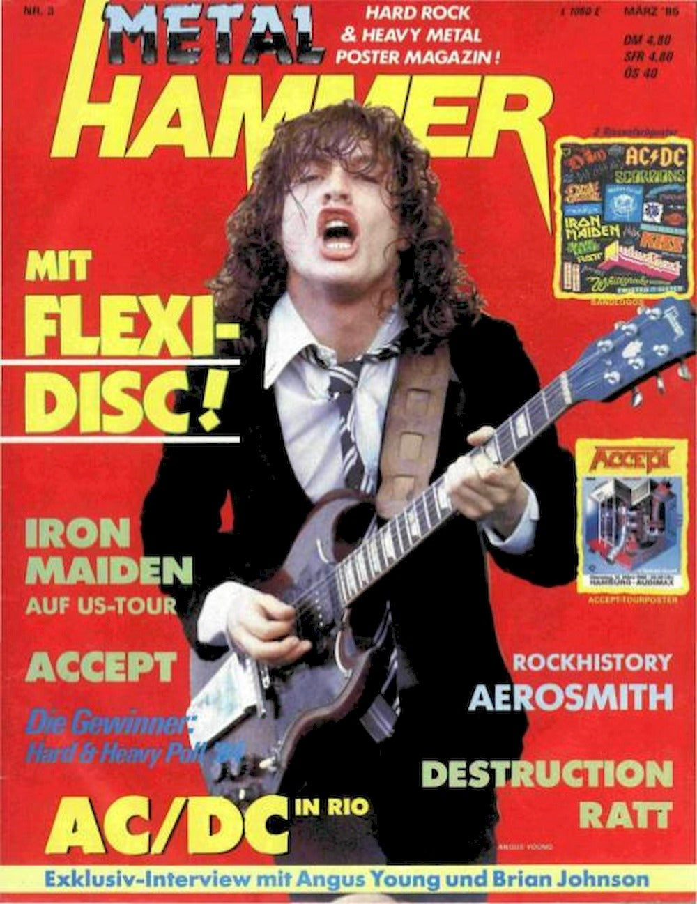 Metal Hammer Magasin Tyskland 1985-03 – Brian Johnson AC/DC Iron Maiden Accept Aerosmith – Originalutgåva