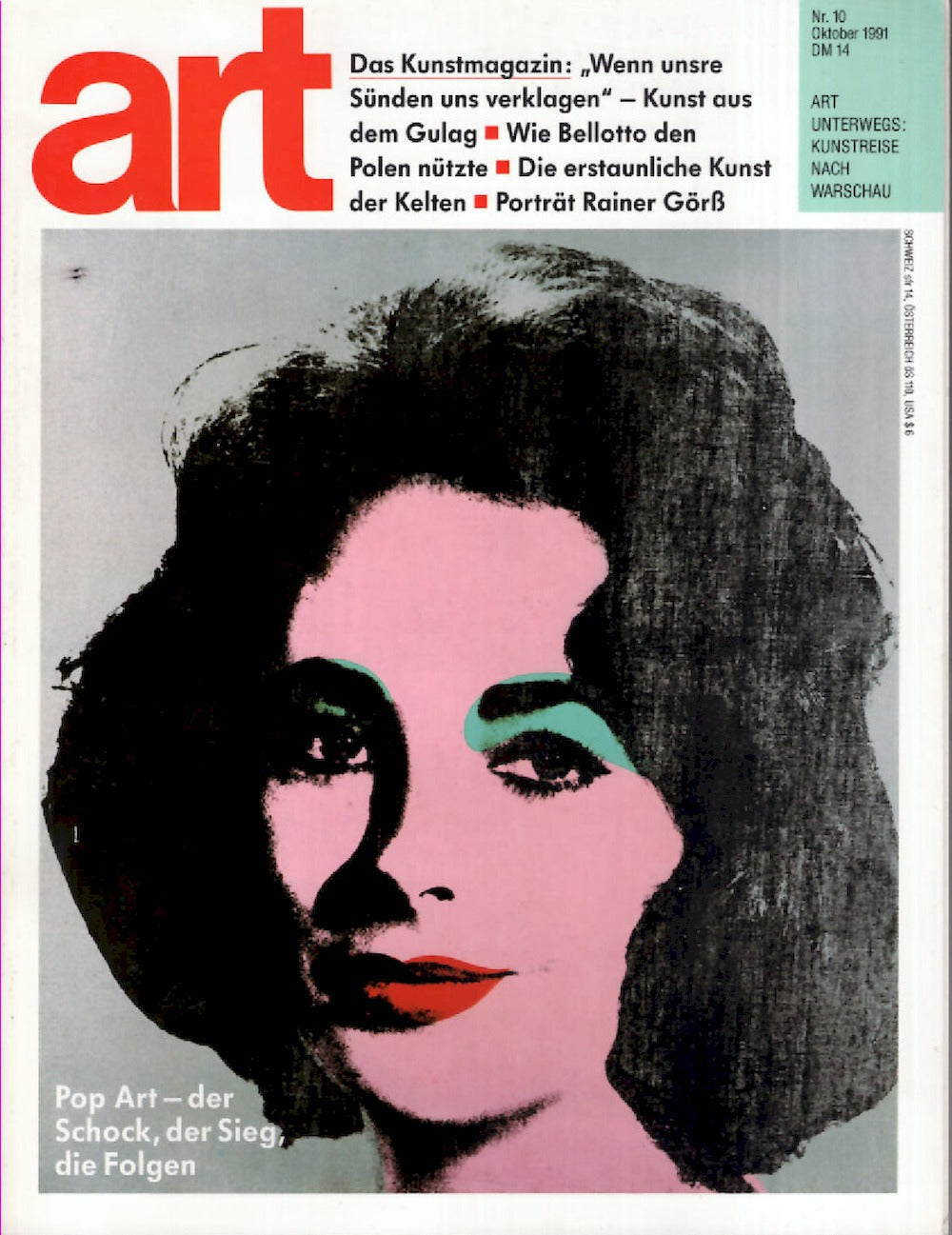 Art Magazin Deutschland 1991-10 Elizabeth Taylor Andy Warhol