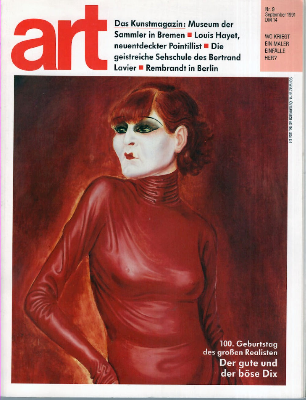 Art Magazin Deutschland 1991-09 Otto Dix Louis Hayet Bertrand Lavier