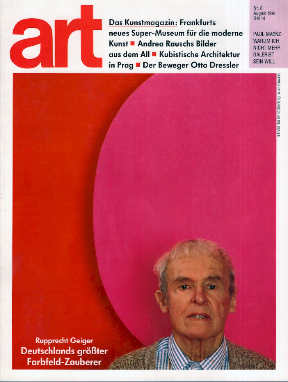 Art Magazine Germany 1991-08 – Ruprecht Geiger Otto Dressler Andrea Rausch – Original Print Issue