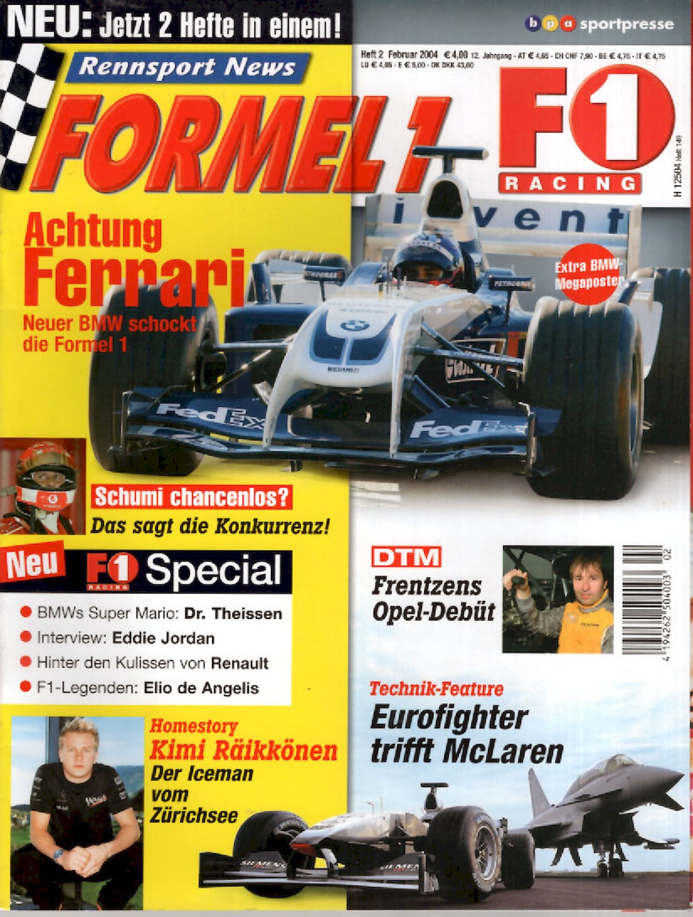 Formel 1 F1 Racing Magasin Tyskland 2004-02 Harald Frentzen Kimi Räikkönen Michael Schumacher Originaludgave