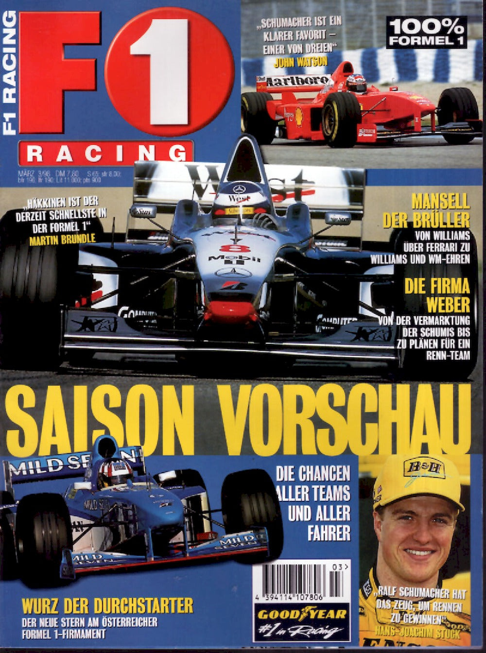 Formel 1 F1 Racing Magazin Deutschland 1998-03 Ralf Schumacher Mansell Weber Wurz