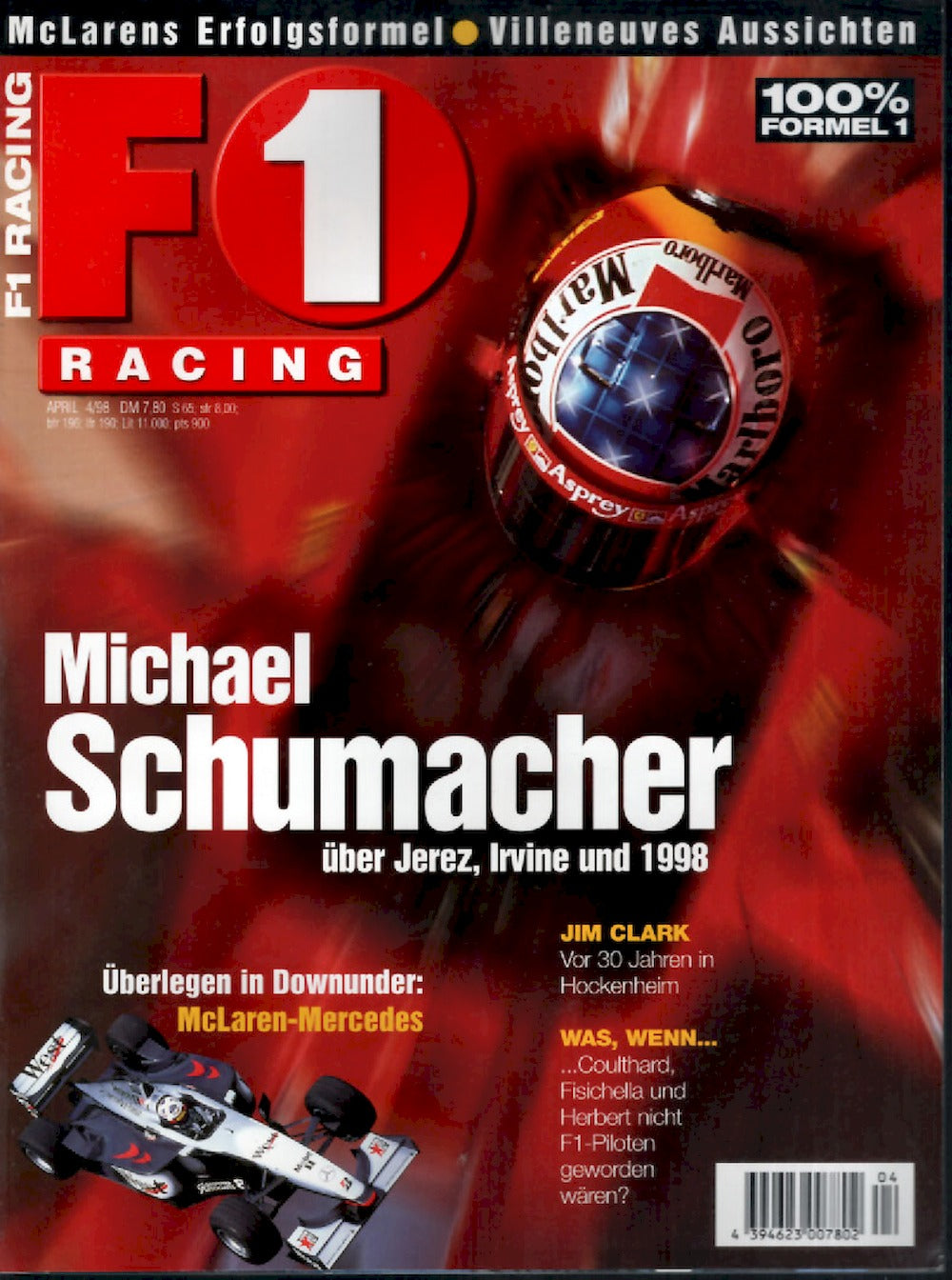 Formel 1 F1 Racing Magazin Deutschland 1998-04 Michael Schumacher Jim Clark Villeneuve