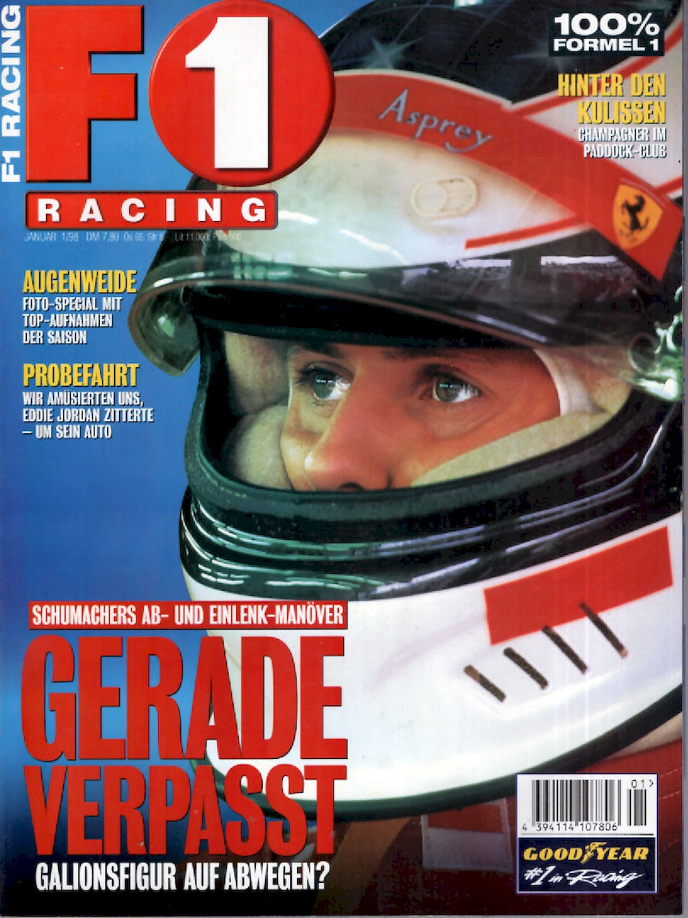 Formel 1 F1 Racing Magasin Tyskland 1998-01 Michael Schumacher Eddie Jordan Originalutgåva
