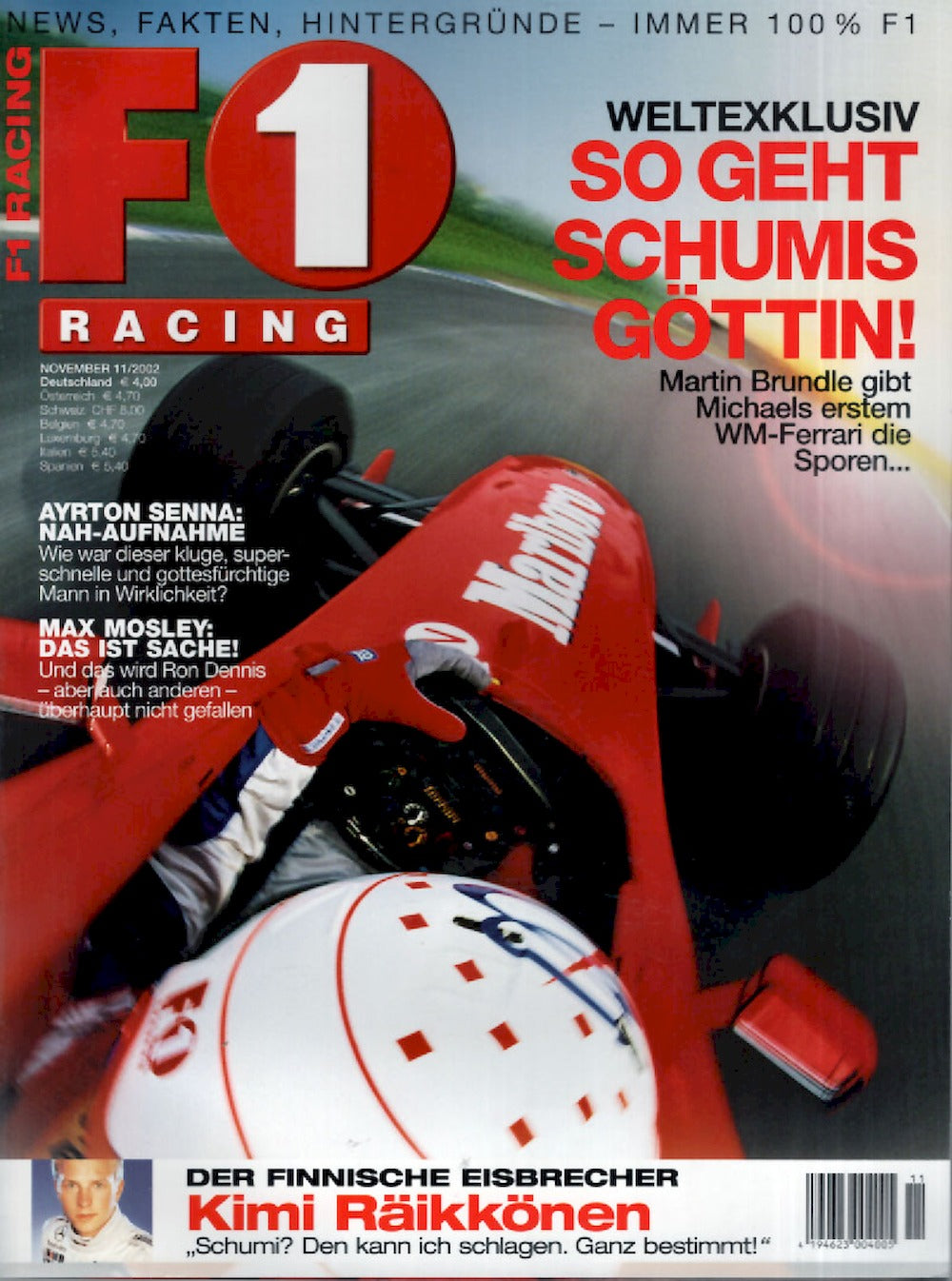 Formel 1 F1 Racing Magazine Allemagne 2002-11 Kimi Räikkönen Ayrton Senna Max Mosley Michael Schumacher Édition originale
