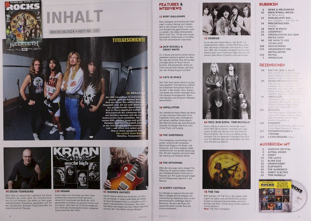 Rocks Magazin Deutschland 2024-06 Megadeth Warren Haynes MC5 Great White Kraan