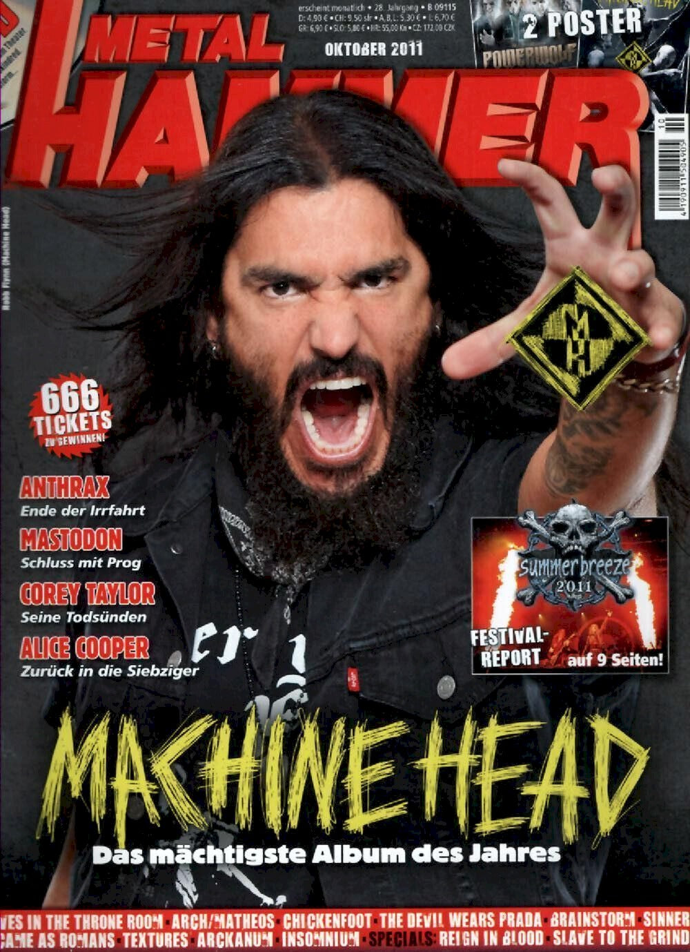 Metal Hammer Magazin Deutschland 2011-10 Machine Head Anthrax Mastodon + CD + Poster