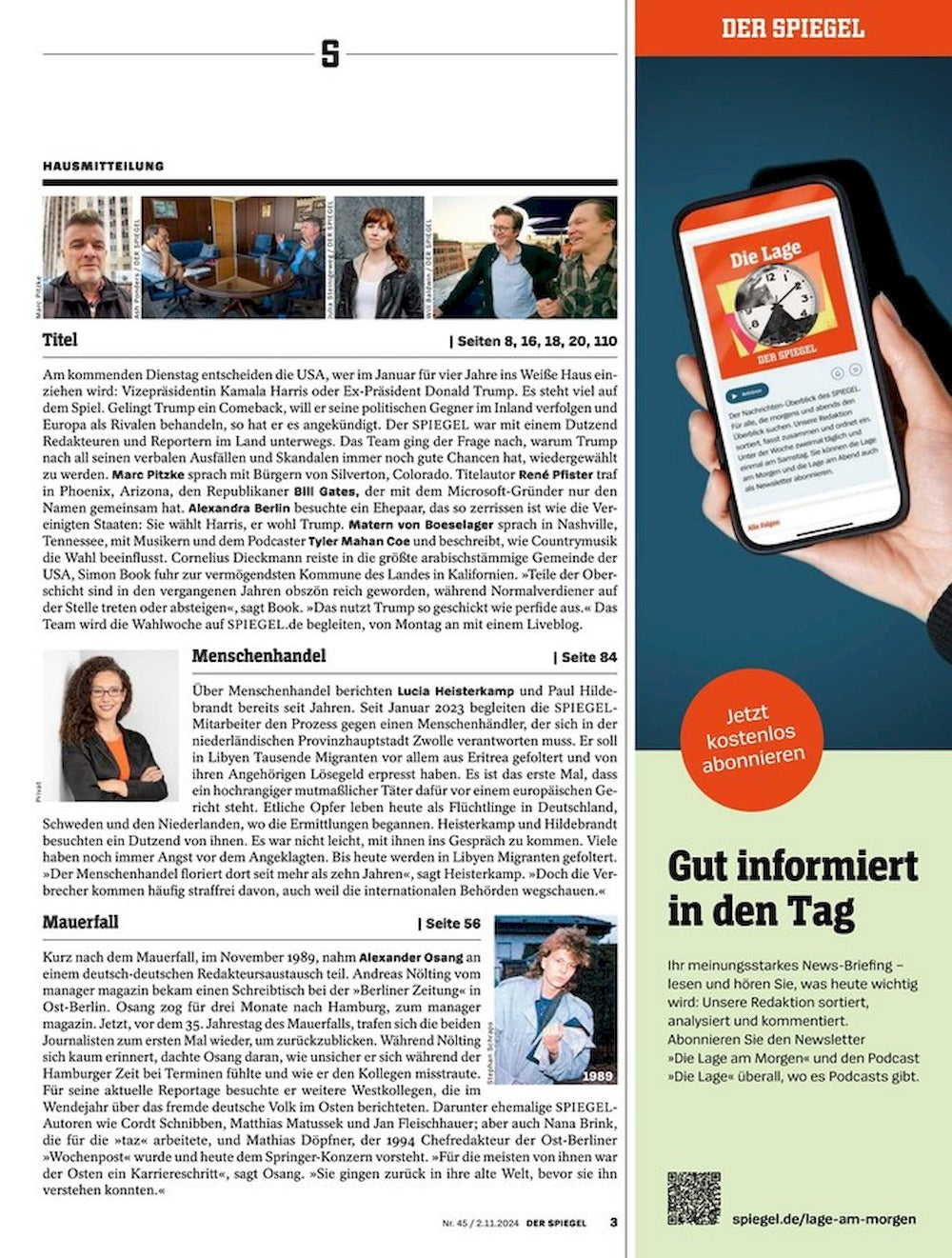 Der Spiegel Magazin Deutschland 2024-45 Kamala Harris Donald Trump