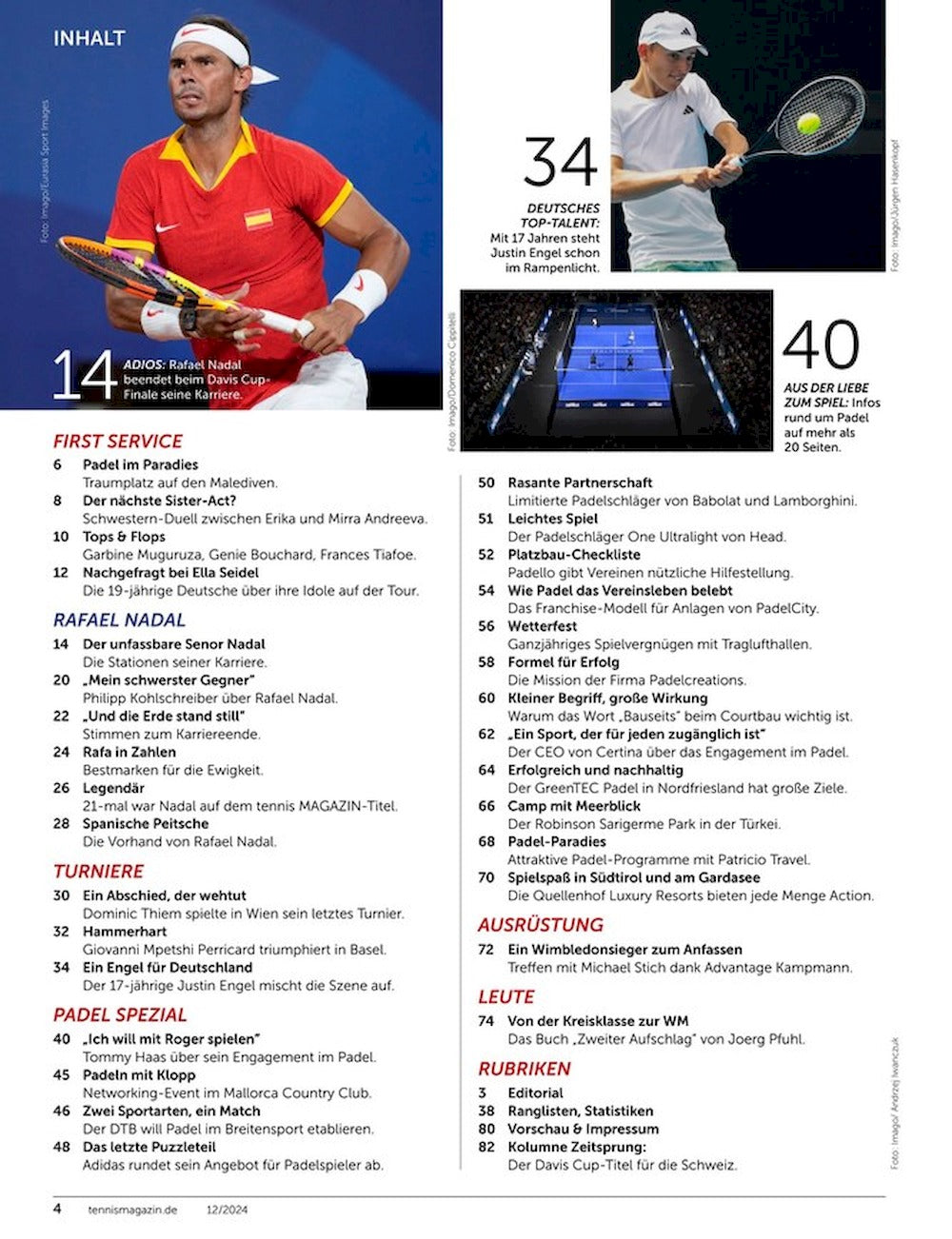 Tennis Magazin Deutschland 2024-12 Rafael Nadal Tommy Haas Justin Engel