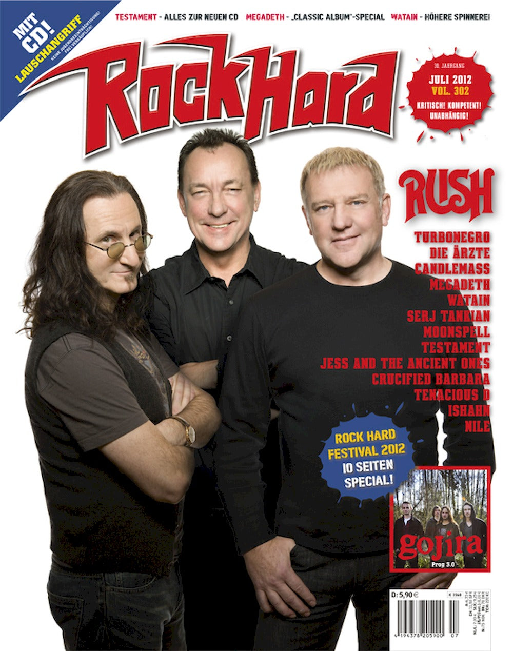 Rock Hard Magazin Deutschland 2012-07 Rush Turbonegro Candlemass Ärzte Megadeth #302