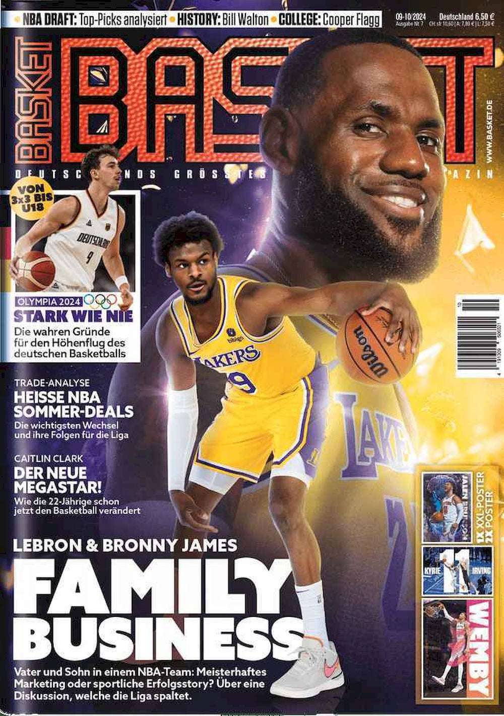 Basket Tijdschrift Duitsland 2024-09+10 LeBron James Bronny Jayson Tatum Anthony Edwards Originele uitgave