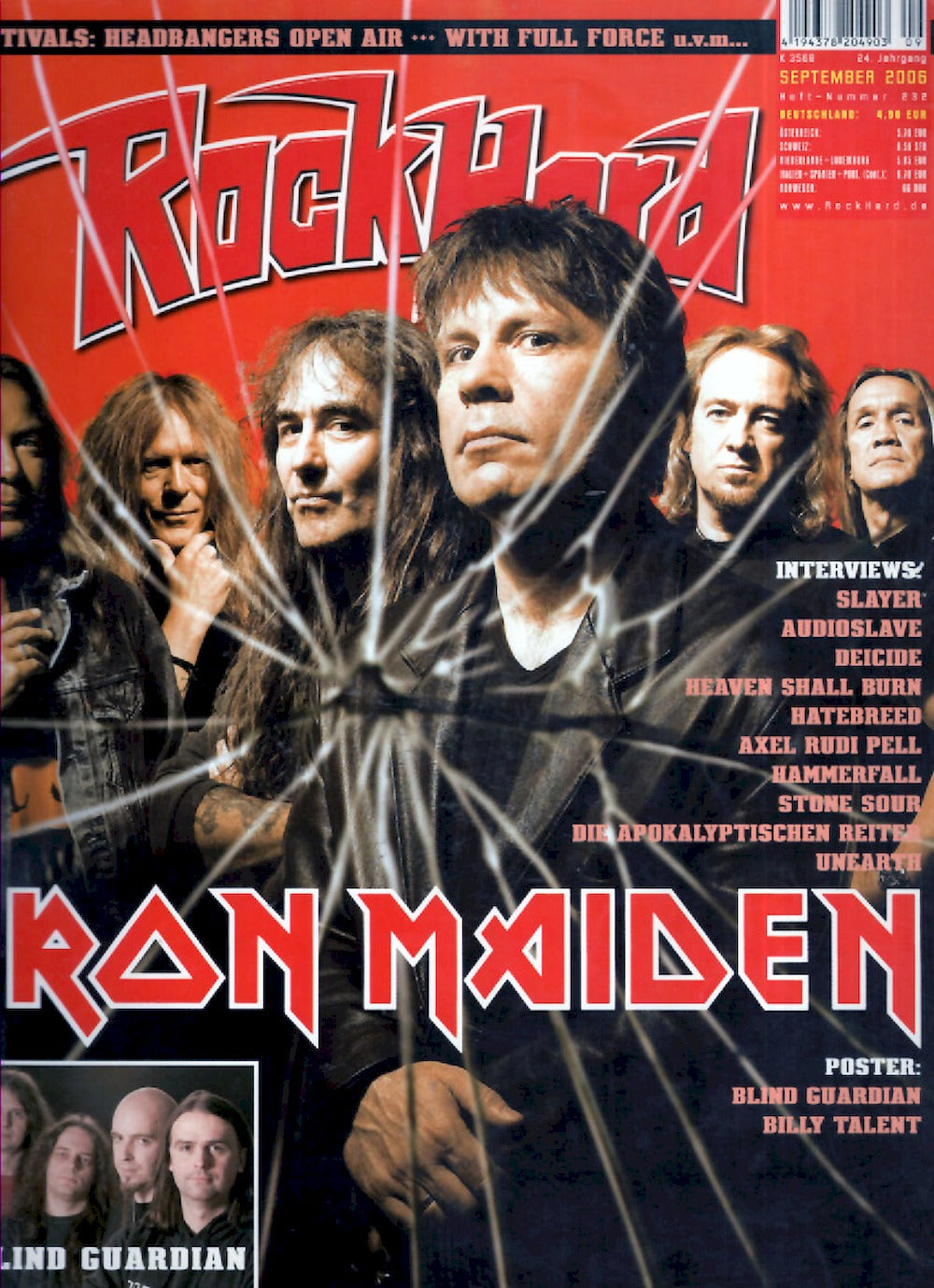 Rock Hard Magazin Deutschland 2006-09 Iron Maiden Blind Guardian Billy Talent + Poster