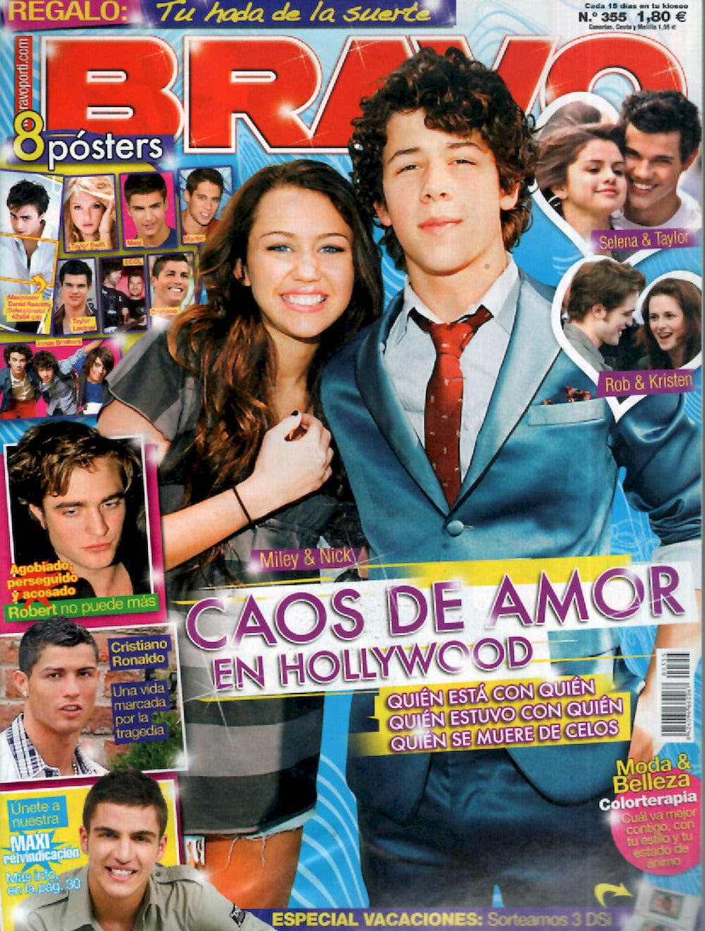 Bravo Tijdschrift Spanje 2009 #355 Miley Cyrus Nick Jonas Taylor Smith Ronaldo Originele uitgave + Poster