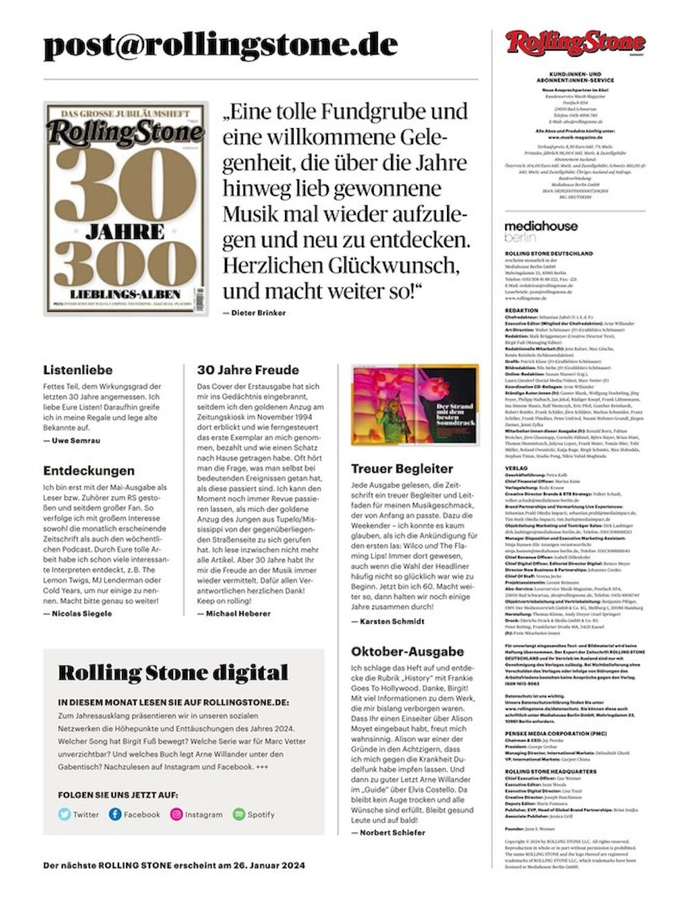 Rolling Stone Magazin Deutschland 2024-12 Bruce Springsteen Zach Bryan The Cure Kim Deal