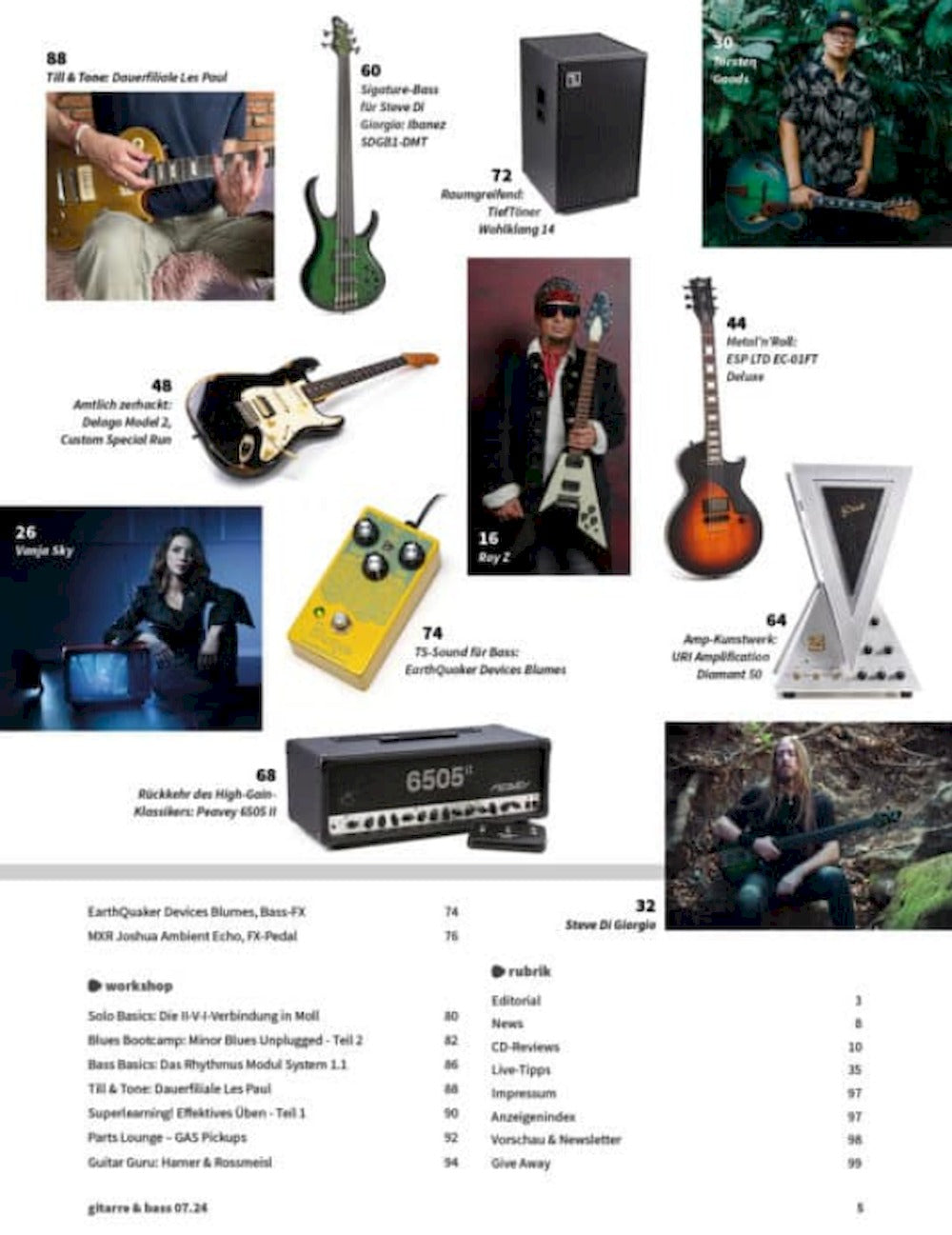Gitarre & Bass Lehti Saksa 2024-07 Mark Knopfler Matteo Mancuso Bonamassa Glenn Hughes Alkuperäinen painos
