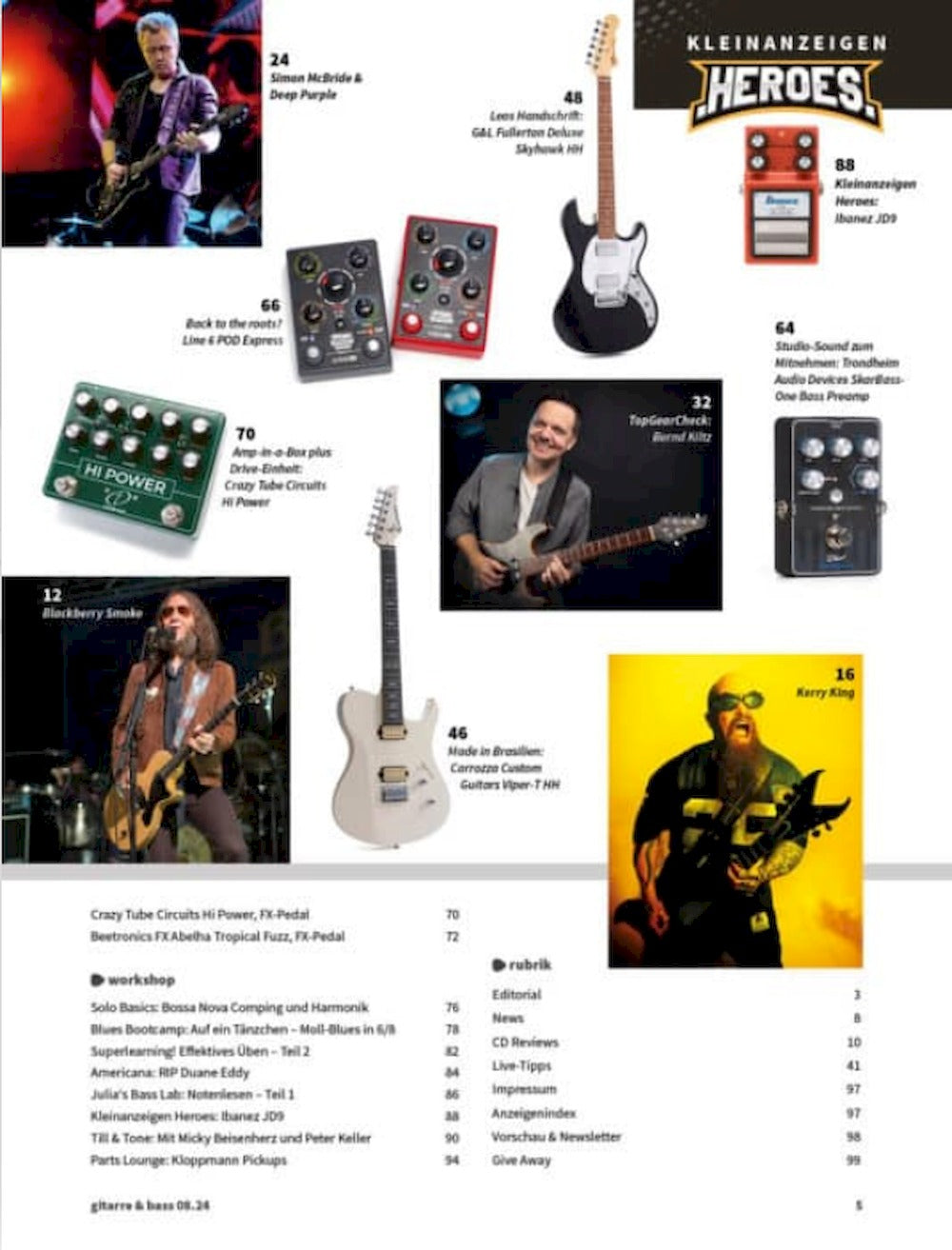 Gitarre & Bass Magazine Germany 2024-08 – Kerry King Sheldon Dingwall Simon McBride Deep Purple – Original Print Issue